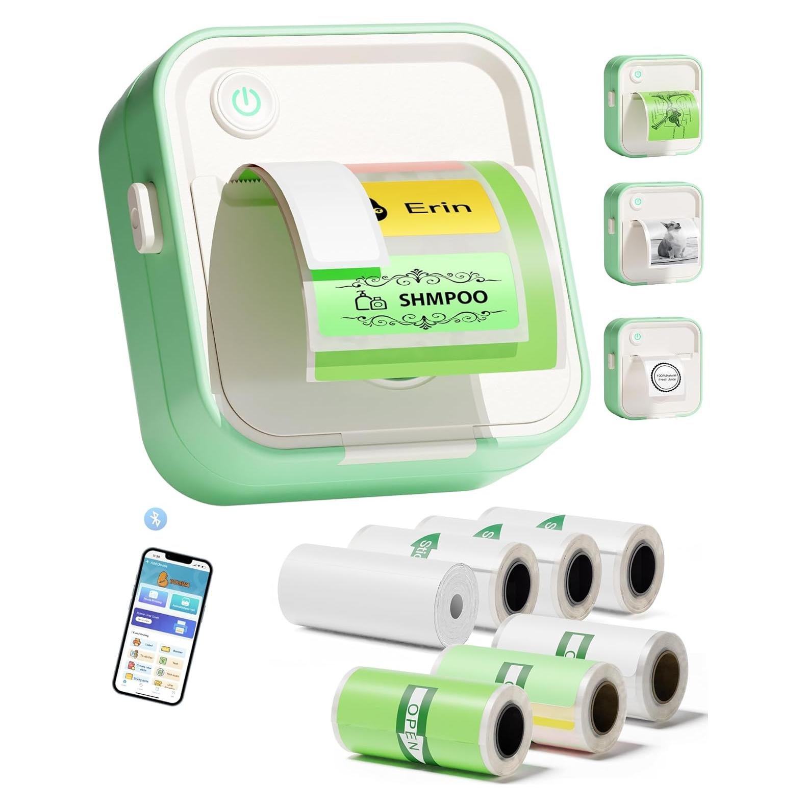 Impresora de Etiquetas DOLEWA D5 Mini Bluetooth Verde 7 Rollos