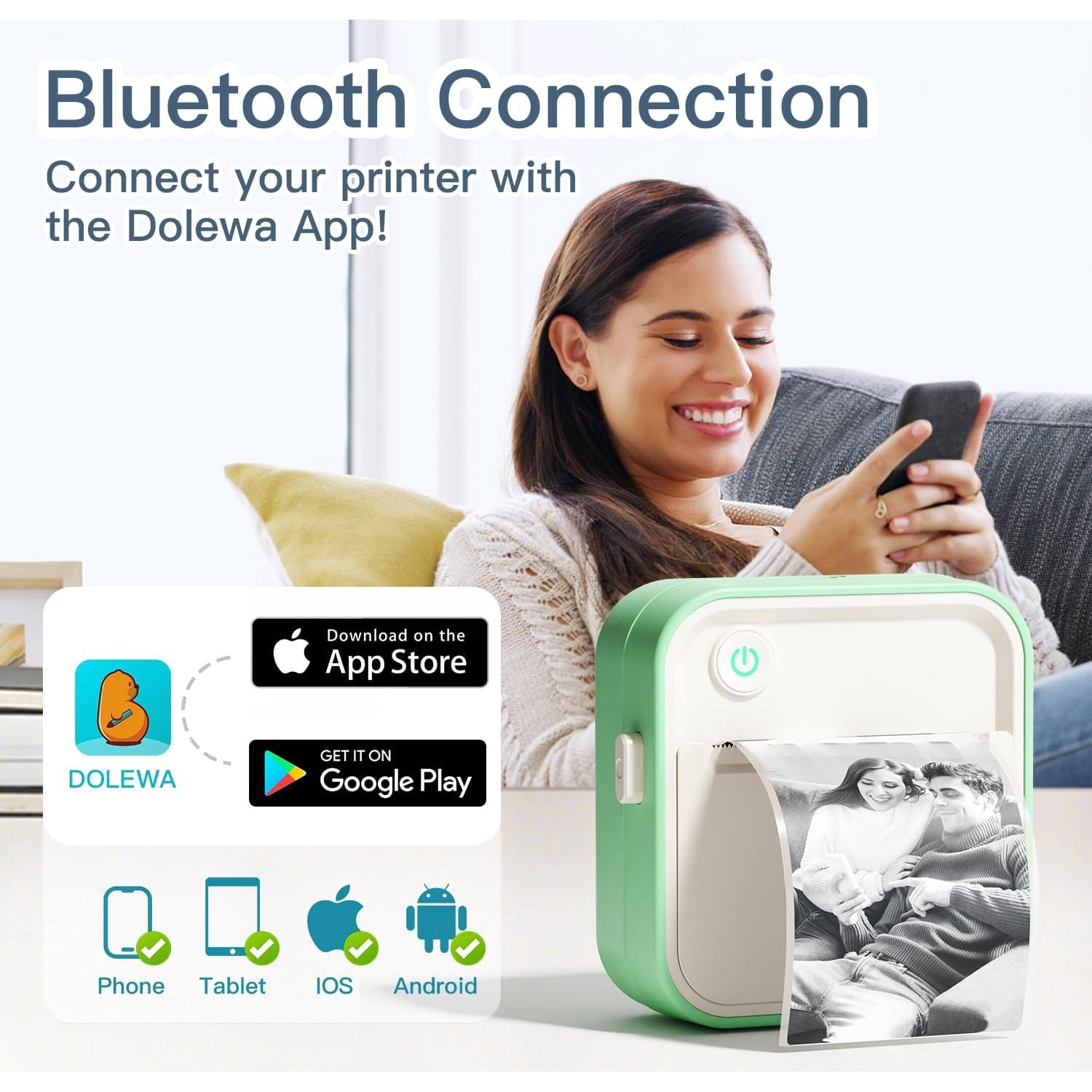 Impresora de Etiquetas DOLEWA D5 Mini Bluetooth Verde 7 Rollos