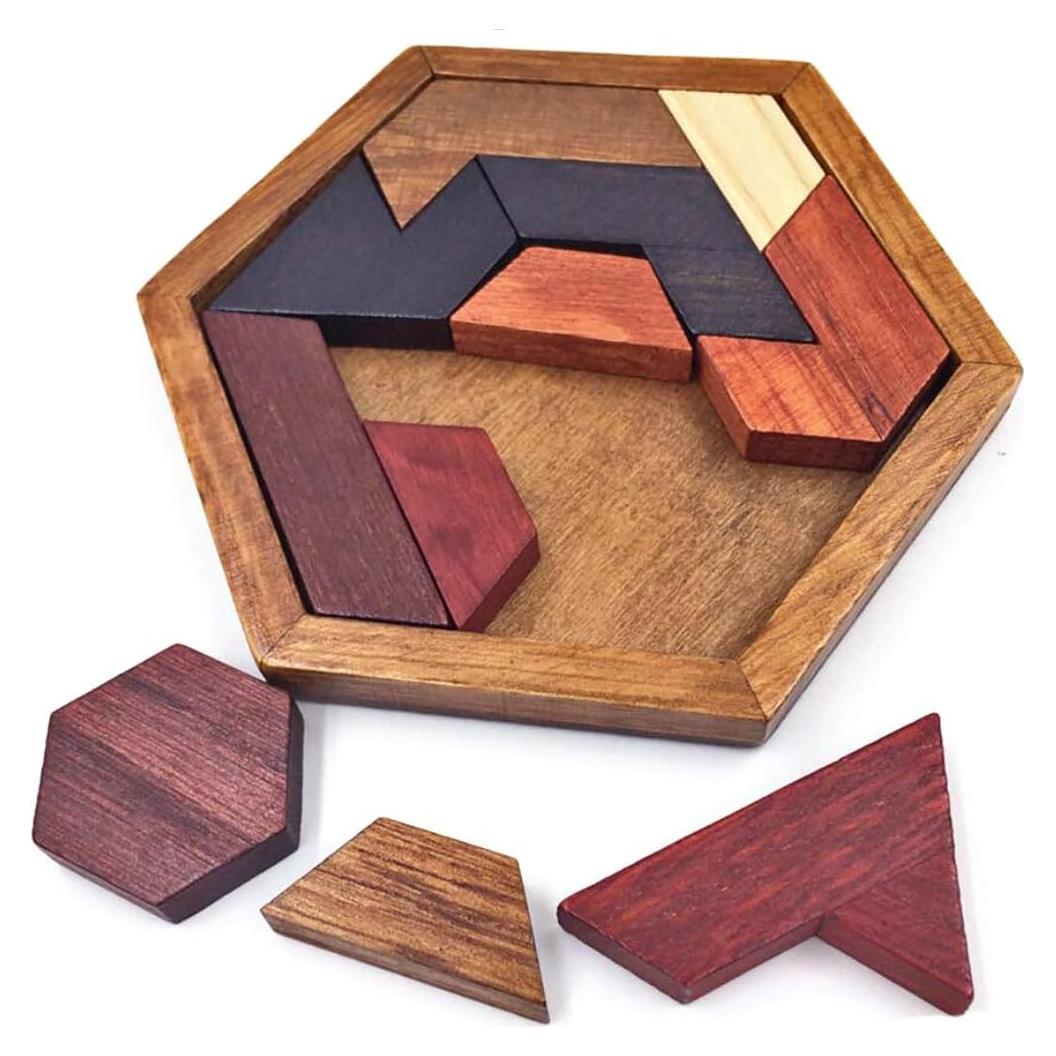 Rompecabezas Hexágono Tangram de Madera ROMPECABEZAS 14 cm