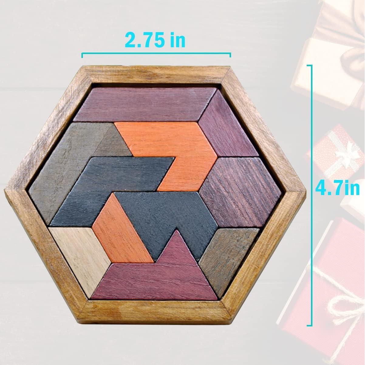 Rompecabezas Hexágono Tangram de Madera ROMPECABEZAS 14 cm