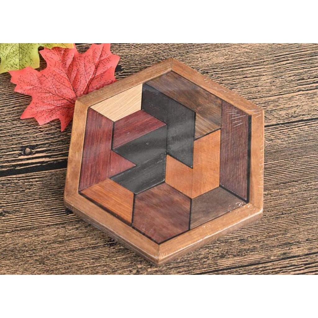 Rompecabezas Hexágono Tangram de Madera ROMPECABEZAS 14 cm