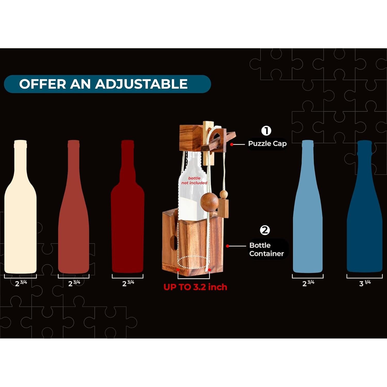 Rompecabezas de Botella BSIRI - Soporte de Madera 3D Desafiante