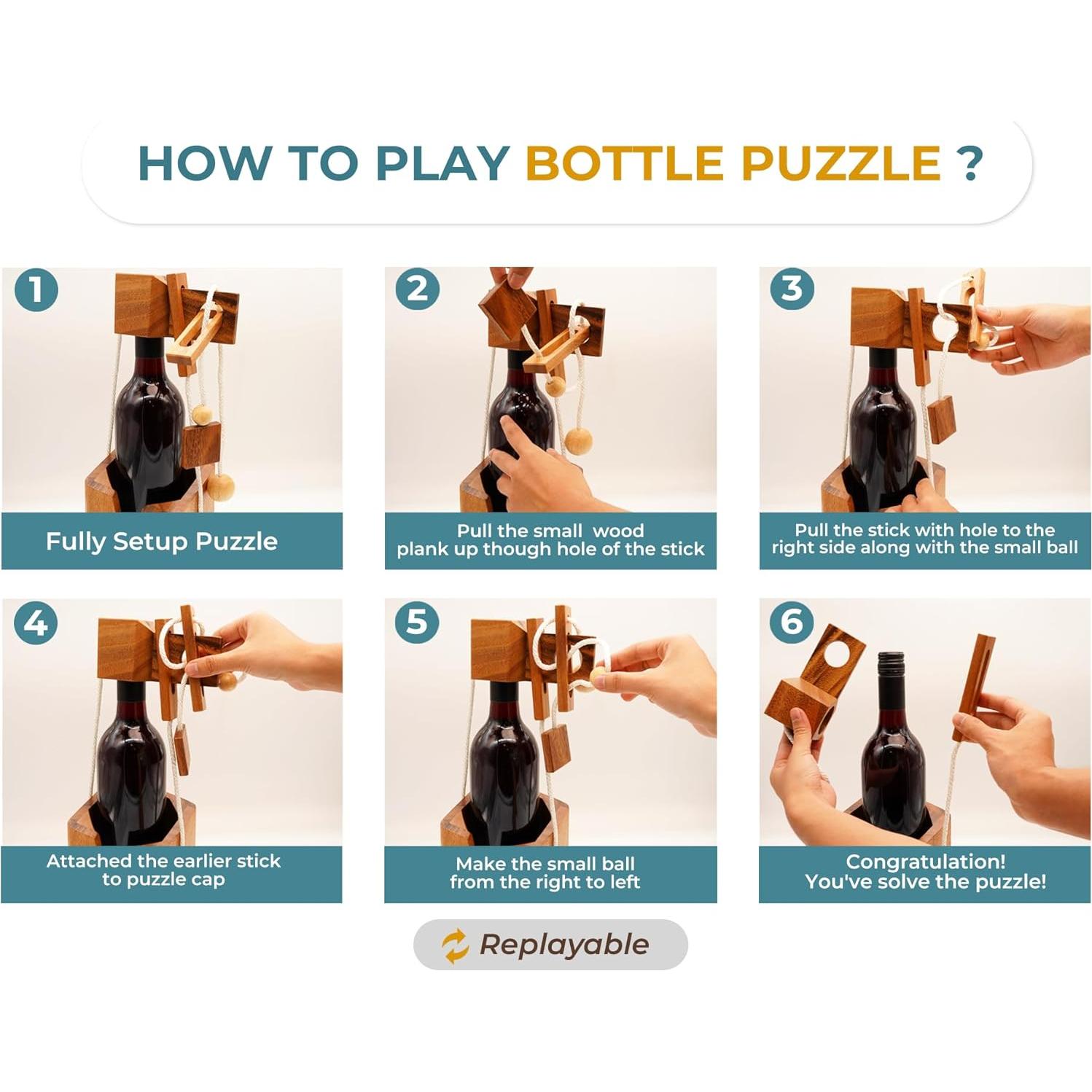 Rompecabezas de Botella BSIRI - Soporte de Madera 3D Desafiante