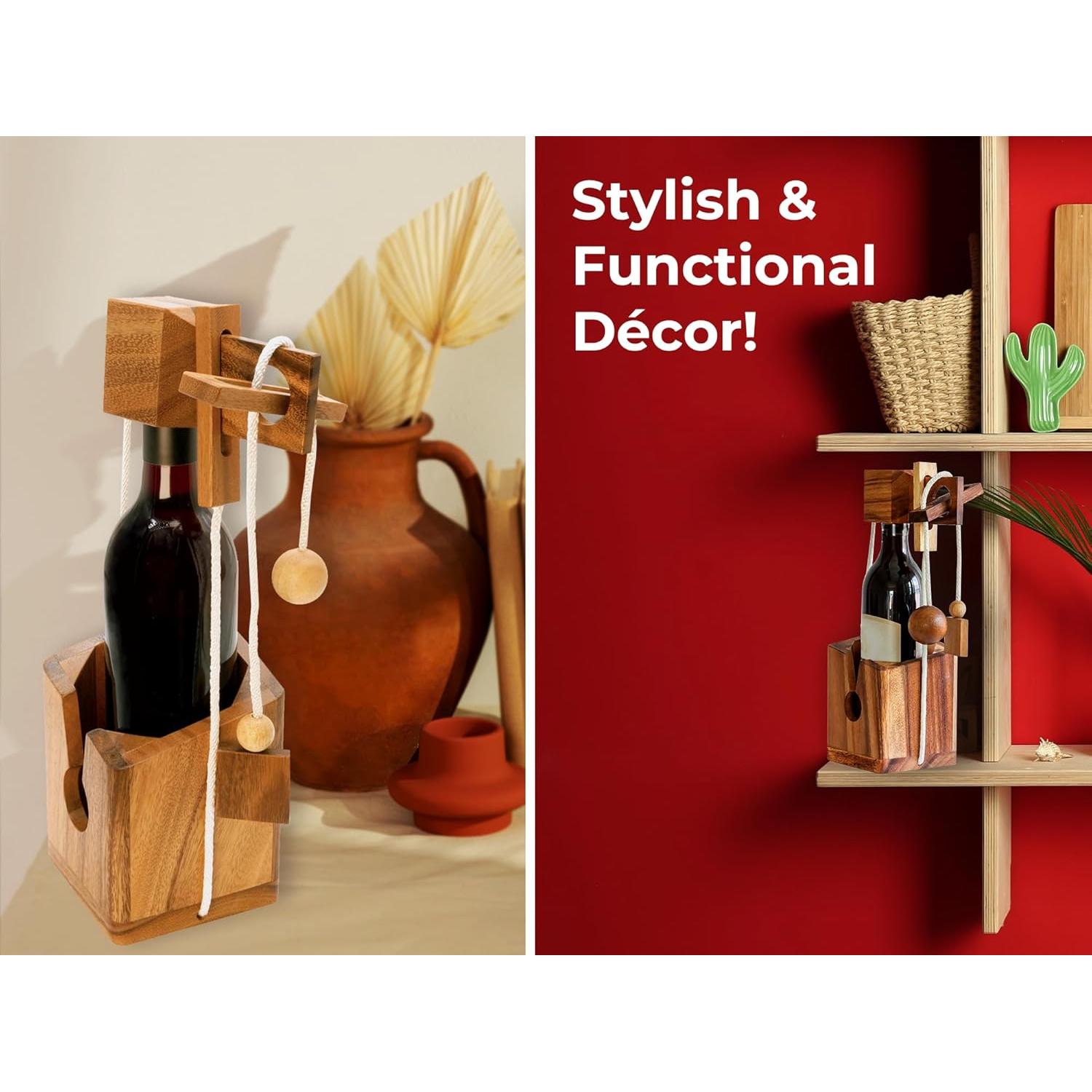 Rompecabezas de Botella BSIRI - Soporte de Madera 3D Desafiante