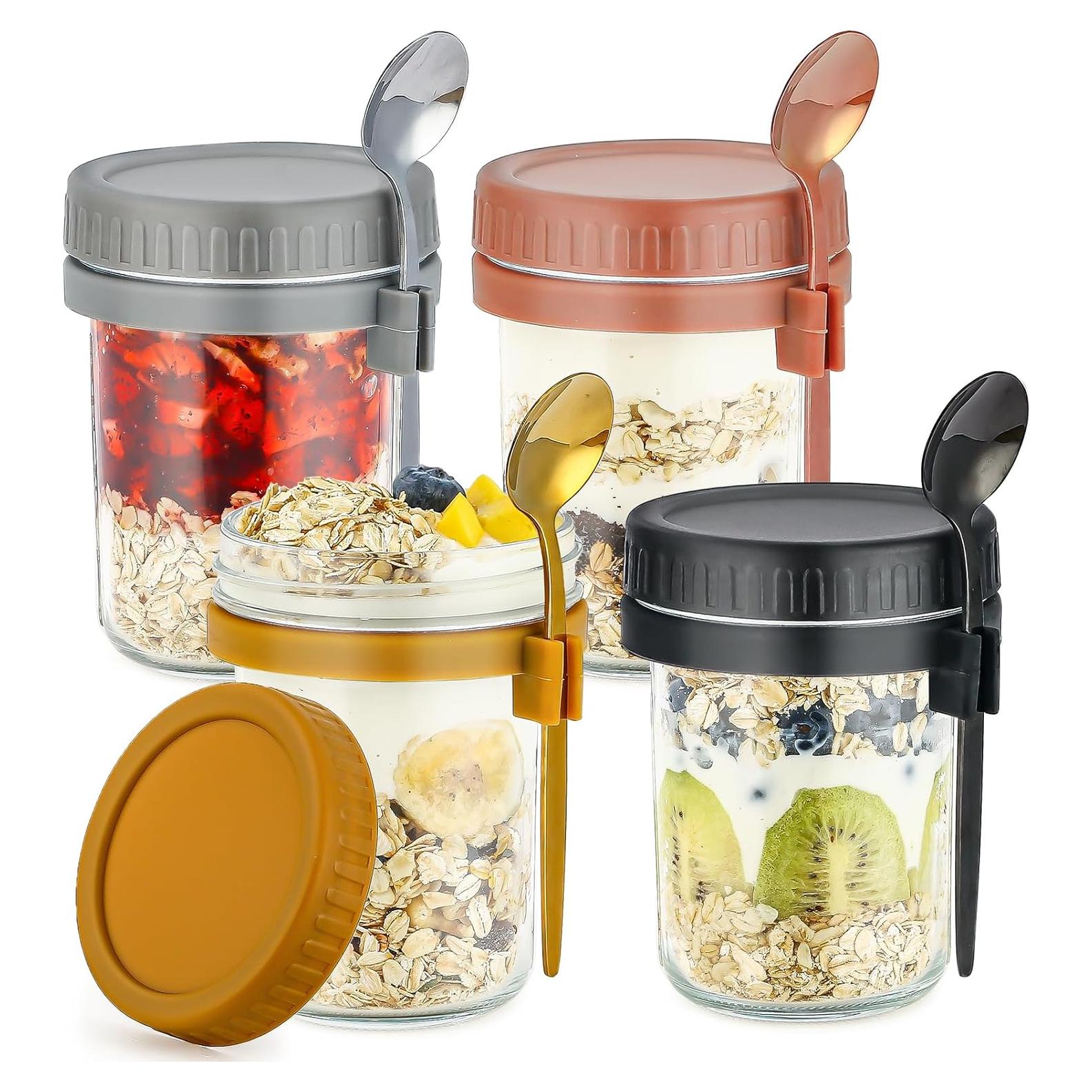 Contenedores de Avena Nocturna DRKIO 4 Pack 473ml Vidrio Hermético