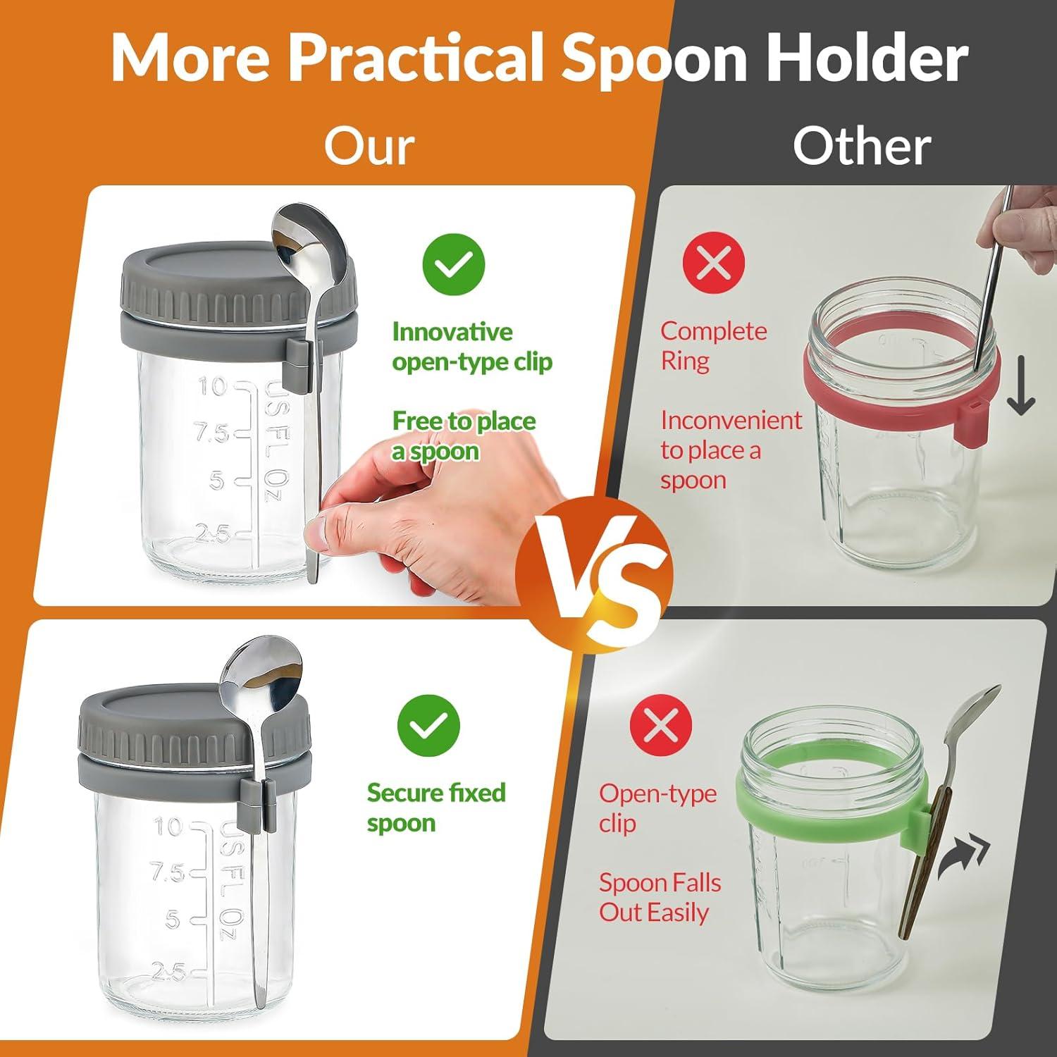 Contenedores de Avena Nocturna DRKIO 4 Pack 473ml Vidrio Hermético