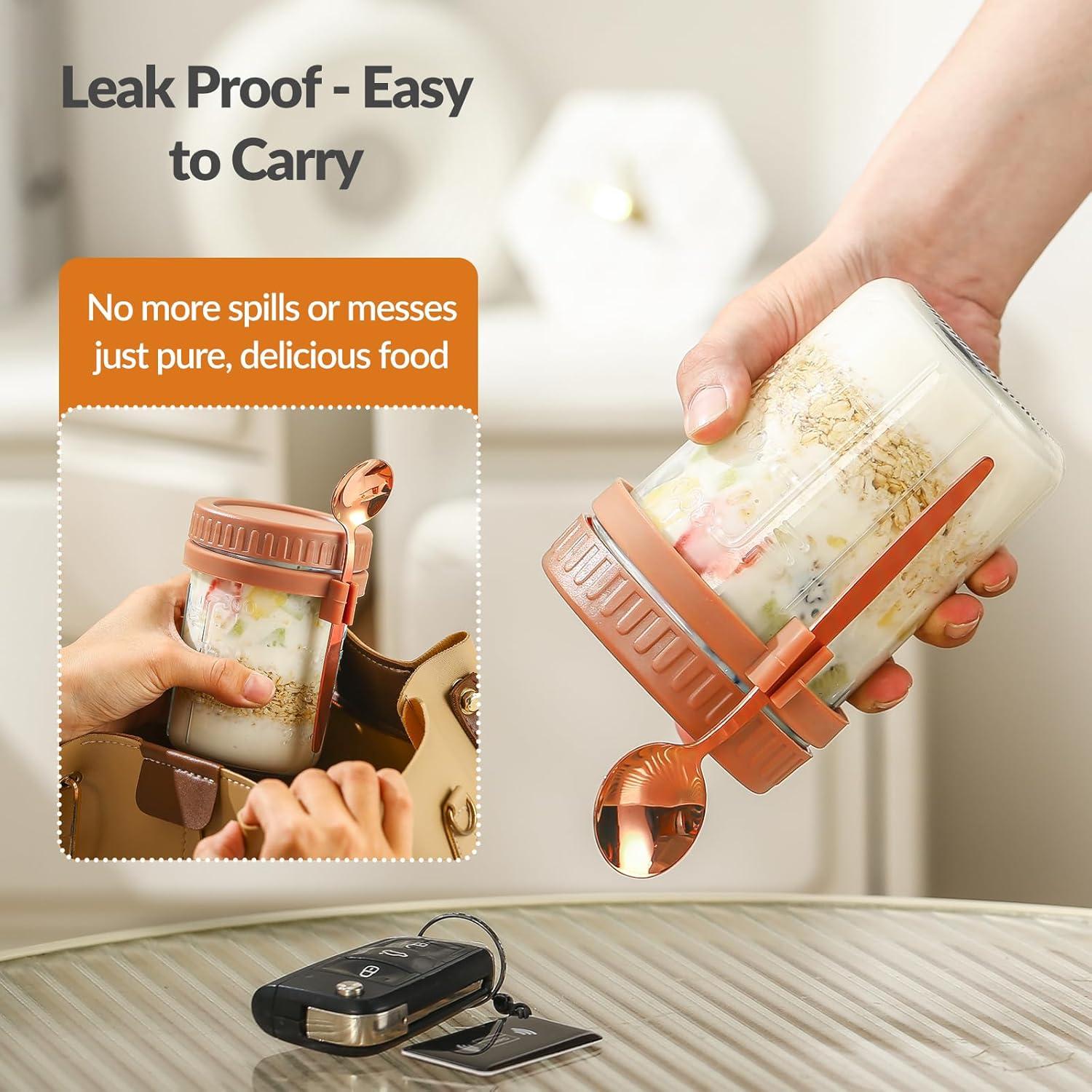 Contenedores de Avena Nocturna DRKIO 4 Pack 473ml Vidrio Hermético