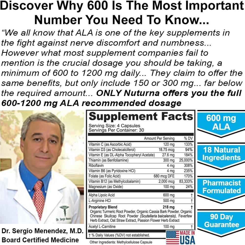 Suplemento Nuturna para Neuropatía 600 mg Ácido Alfa Lipoico 120 Cápsulas