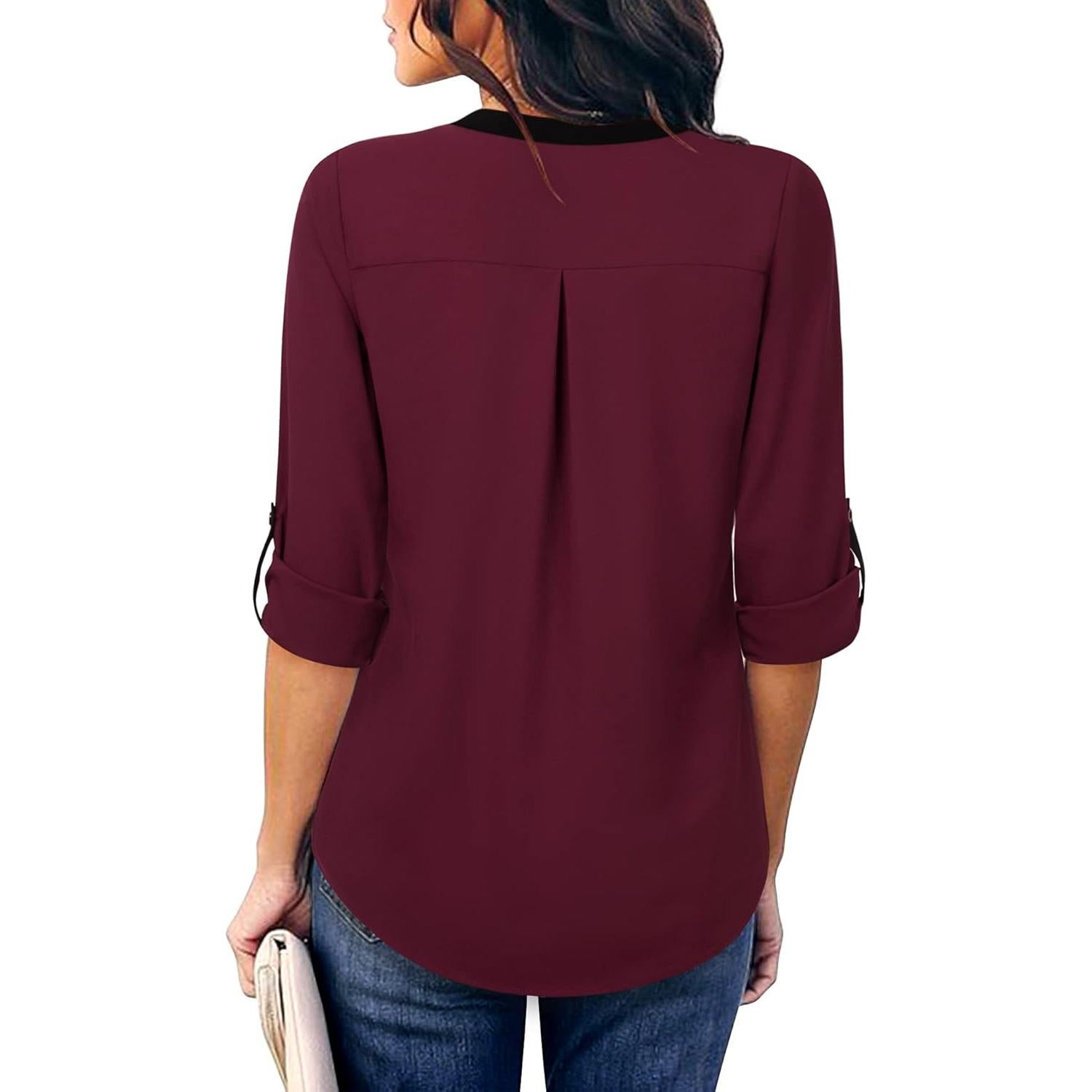 Blusa de Chifón para Mujeres Gaharu Cuello en V Manga 3/4