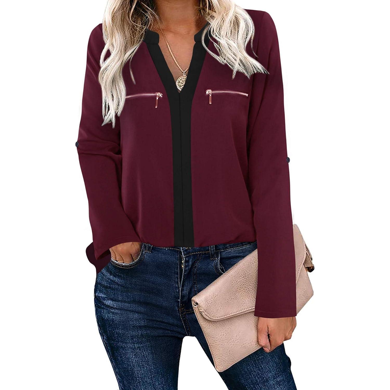 Blusa de Chifón para Mujeres Gaharu Cuello en V Manga 3/4