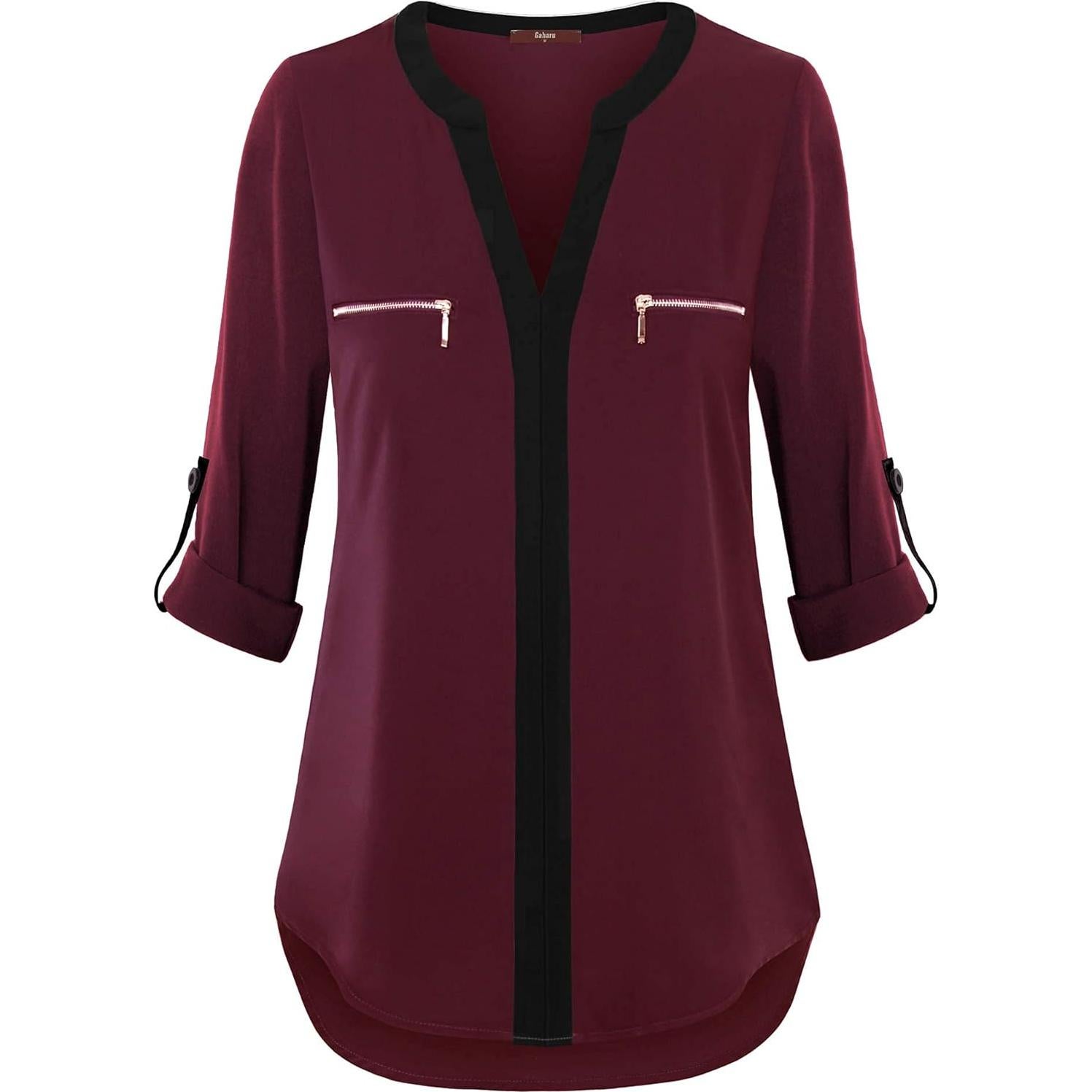 Blusa de Chifón para Mujeres Gaharu Cuello en V Manga 3/4