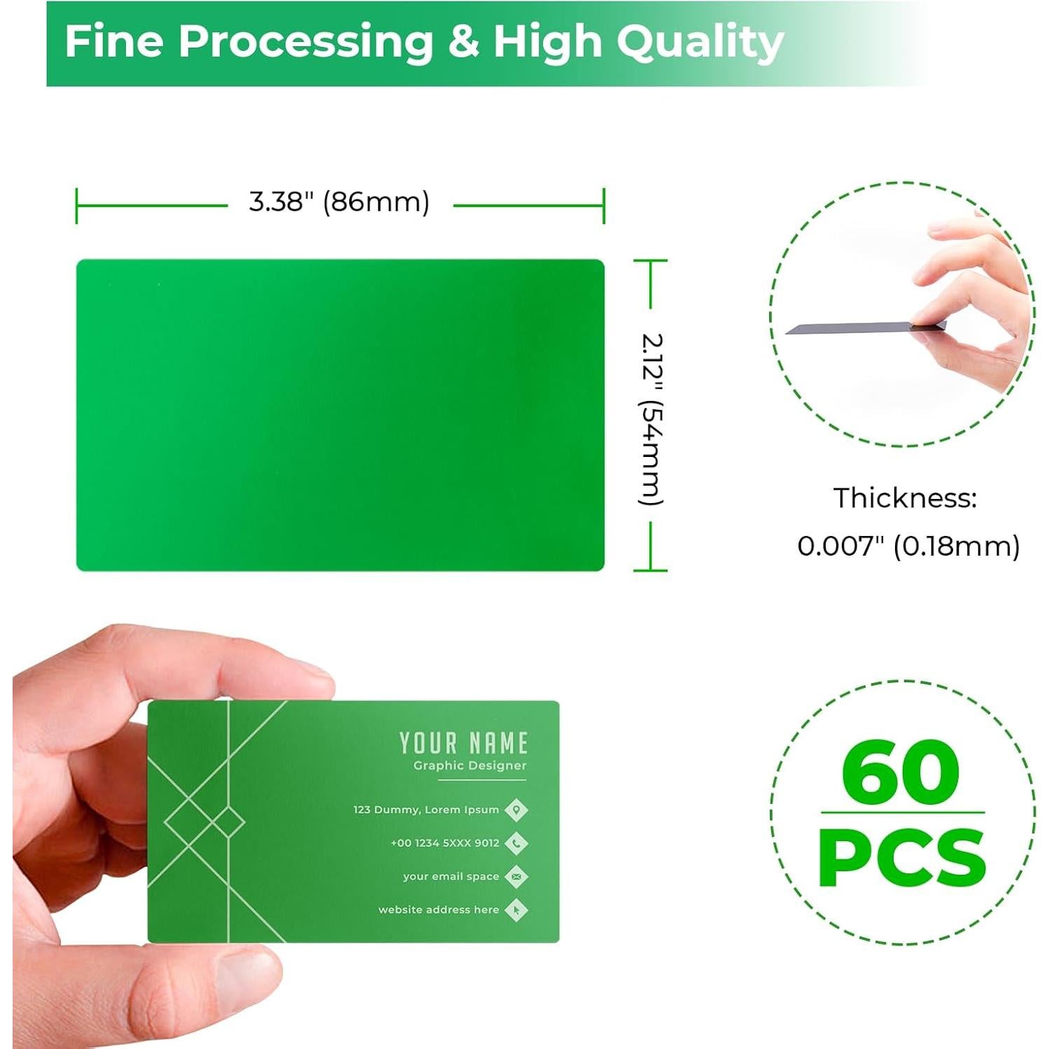 Tarjetas de Metal Verde xTool 60 Pcs 8.6x5.4 cm para Grabado