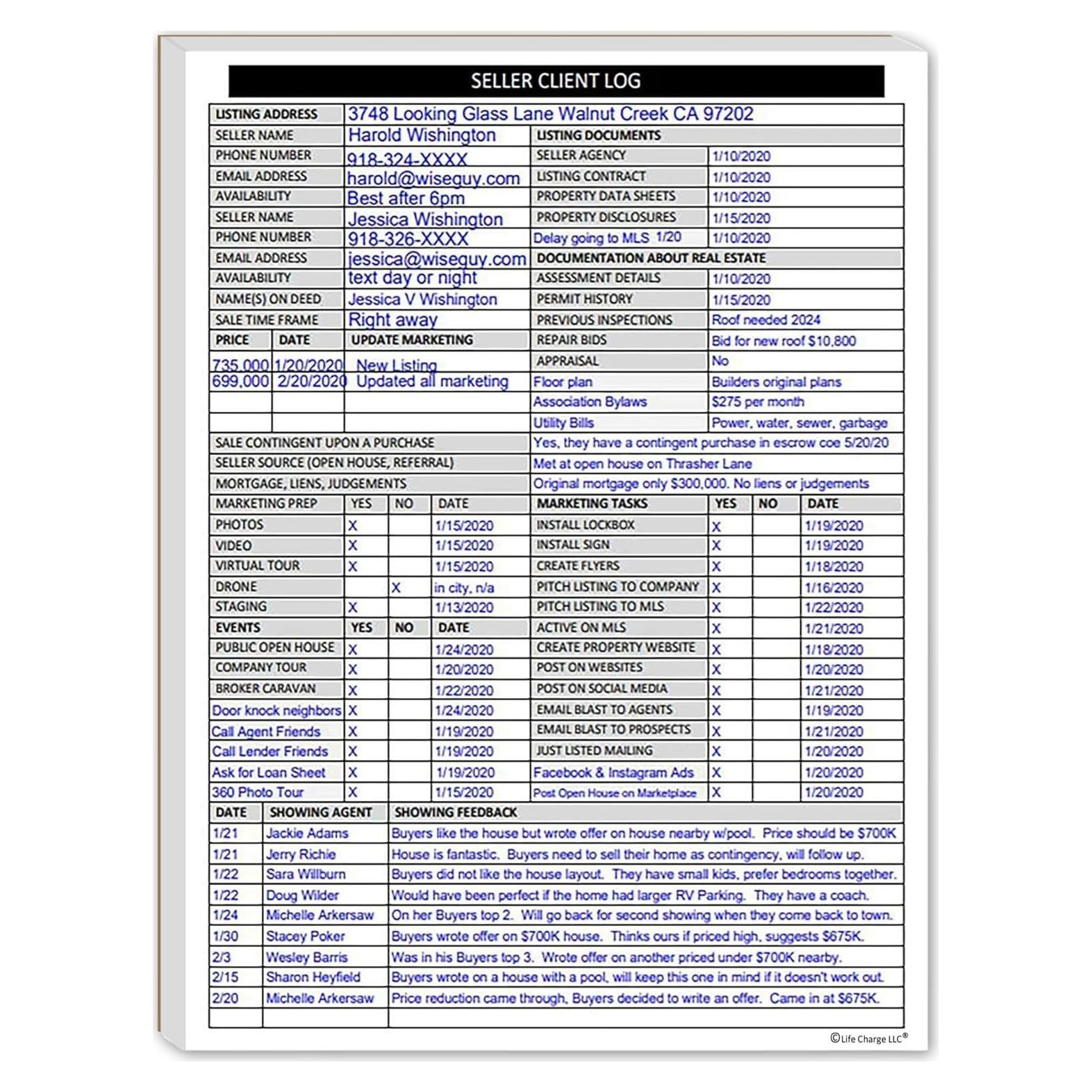 Registro de Clientes Vendedores Life Charge 50 Páginas 21.6x27.9cm