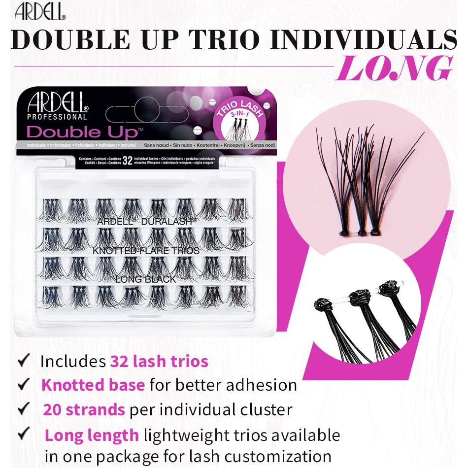 Pestañas Postizas Ardell Doble Trio Individuales Largo Negro - Paquete de 4