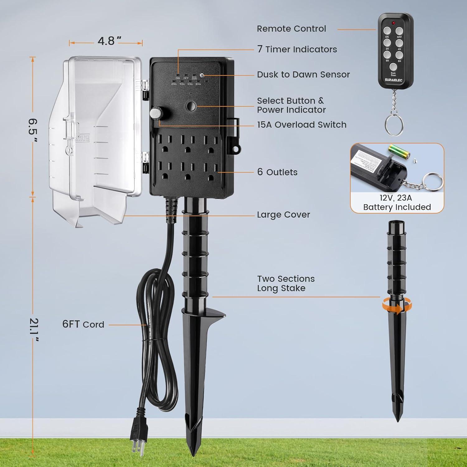 Temporizador de Estaca SURAIELEC con Control Remoto 6 Salidas