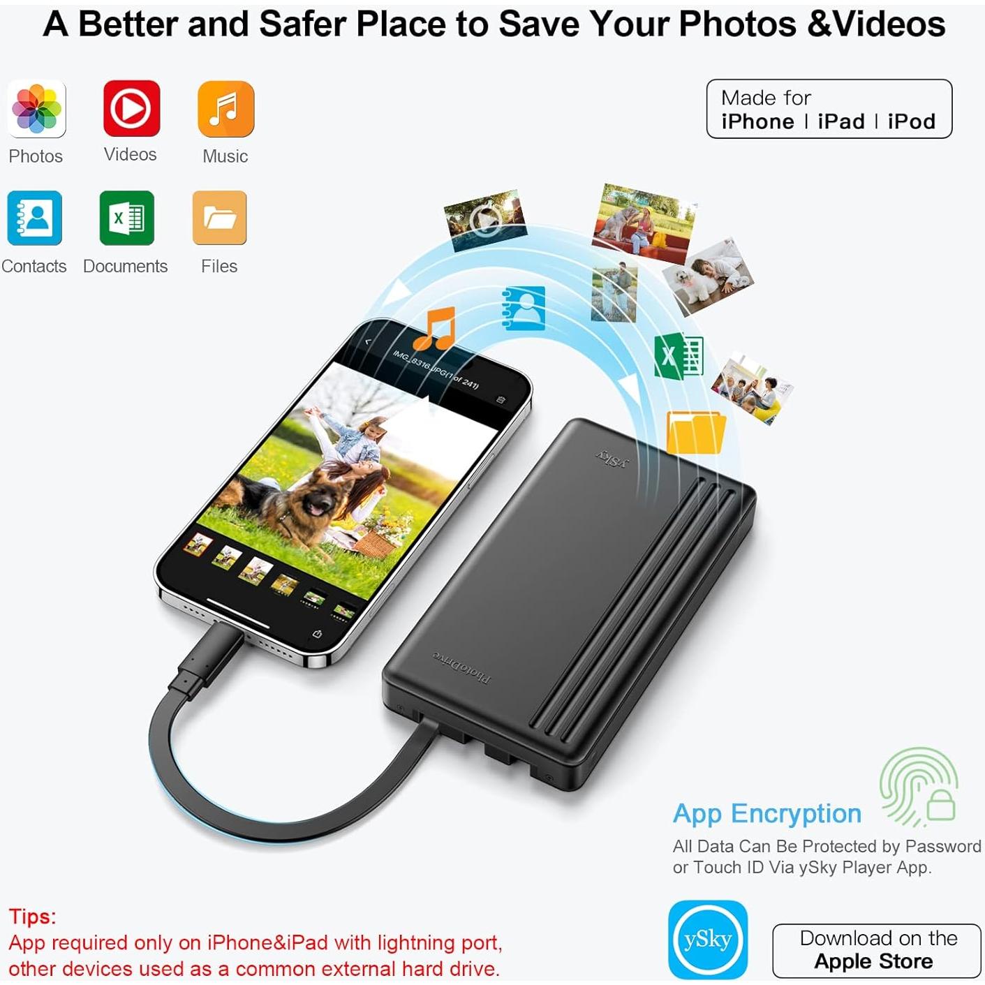 Disco Duro Externo Portátil ySky 1TB MFi para iPhone y PC