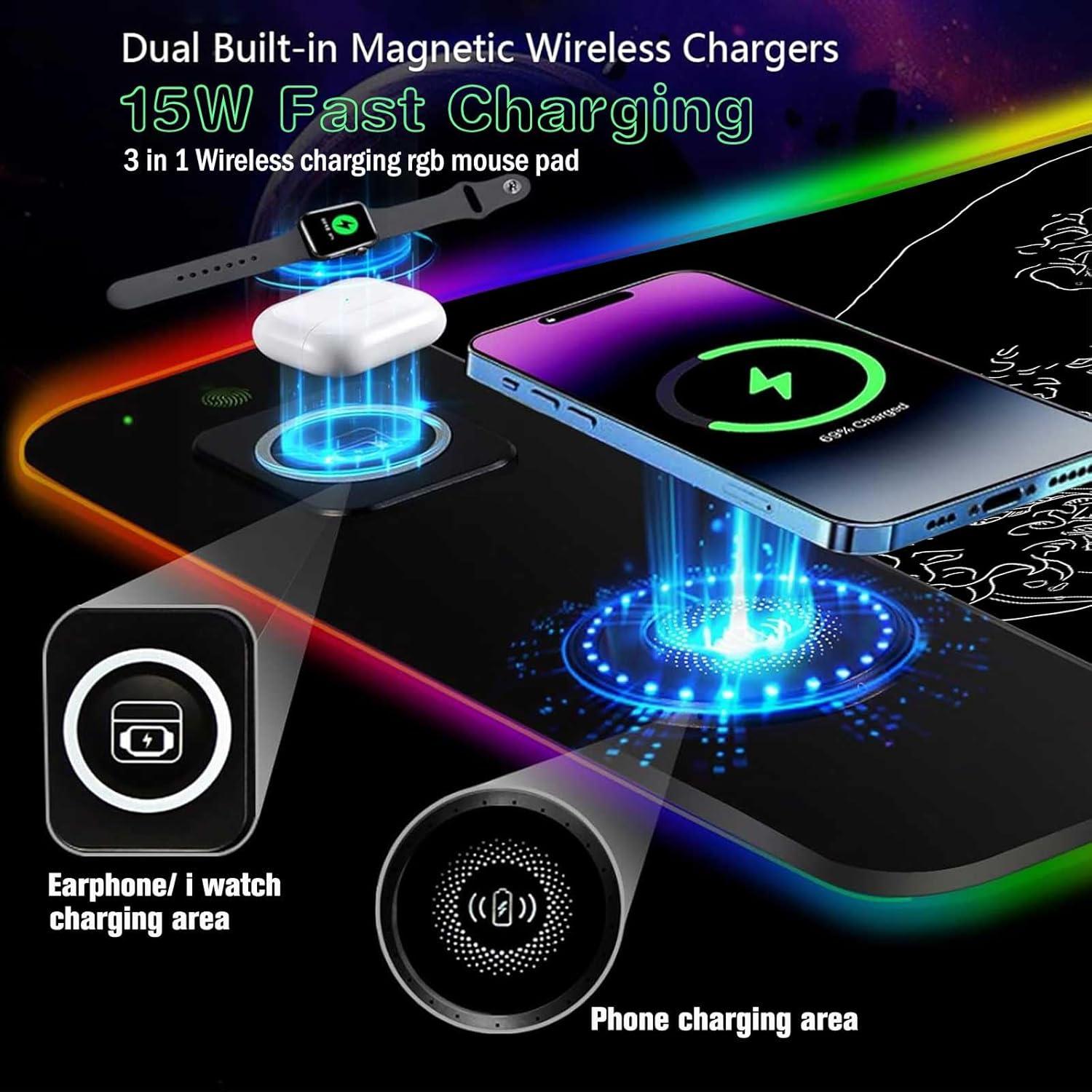 Alfombrilla de Carga Inalámbrica 15W GZESZT 80x30cm RGB
