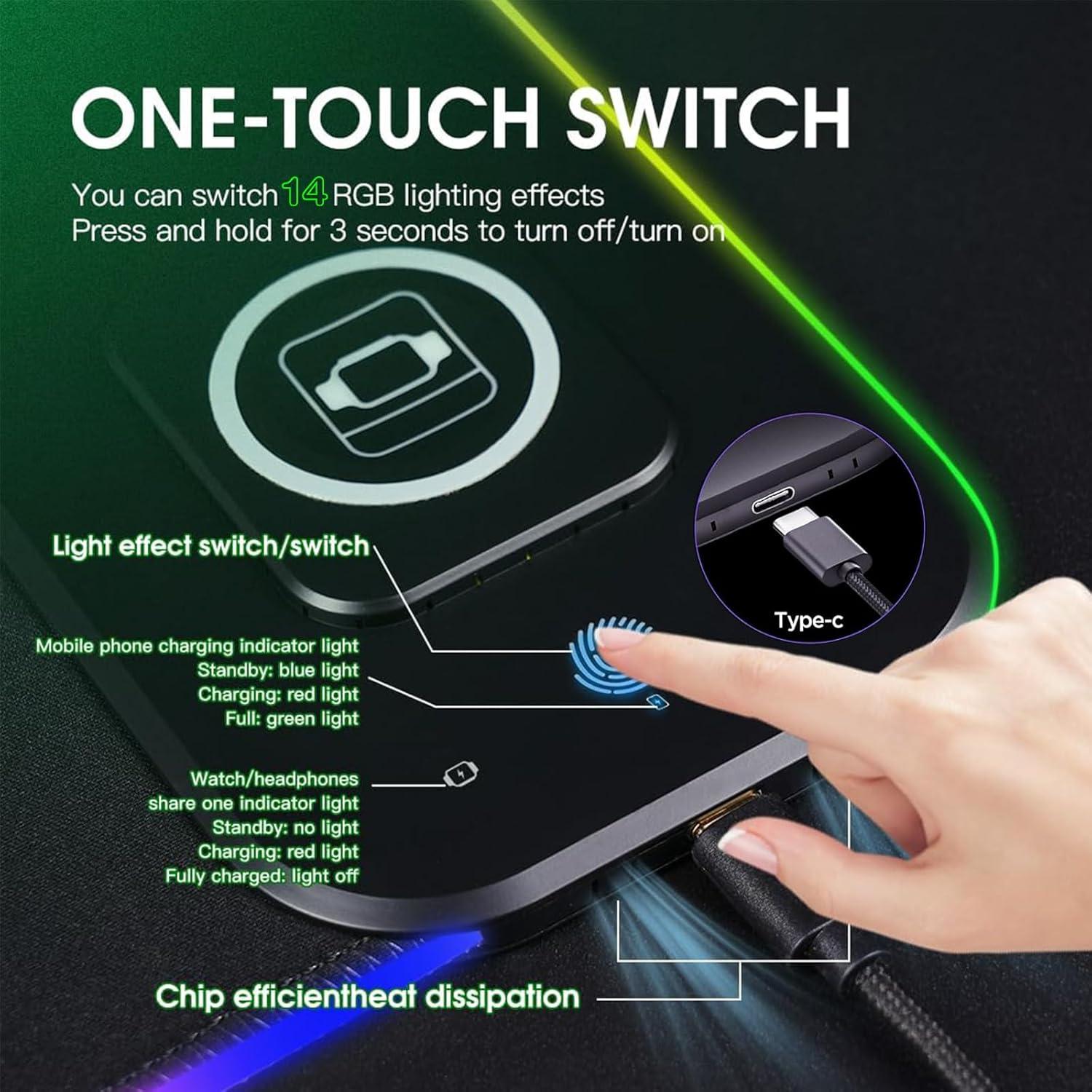 Alfombrilla de Carga Inalámbrica 15W GZESZT 80x30cm RGB