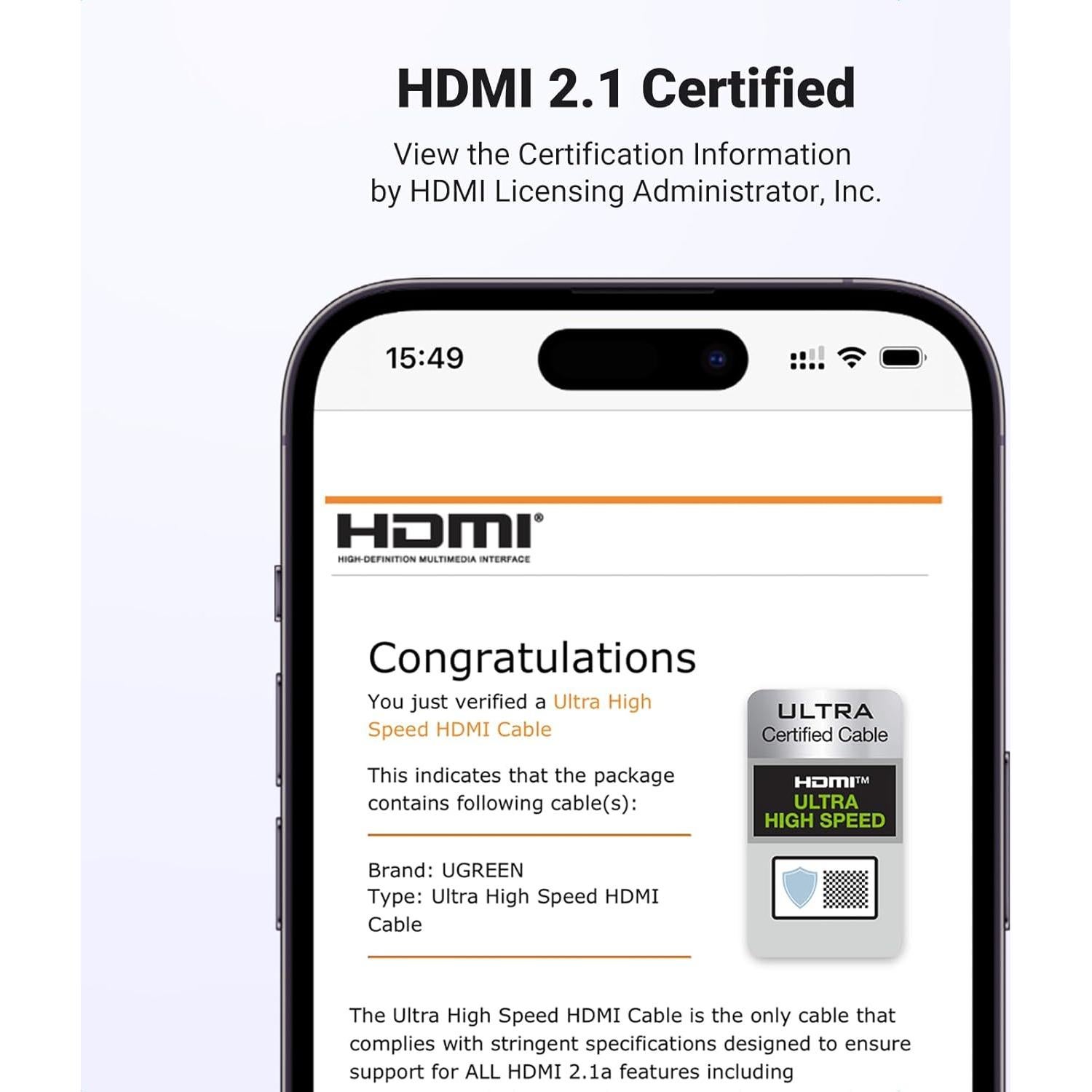 Cable HDMI 2.1 UGREEN 2.0M Ultra Alta Velocidad 8K 48Gbps