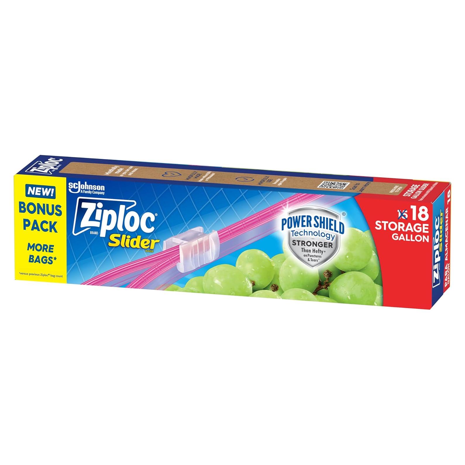 Ziploc Gallon Food Storage Slider Bags, Power Shield Technology for More Durability, 18 Count