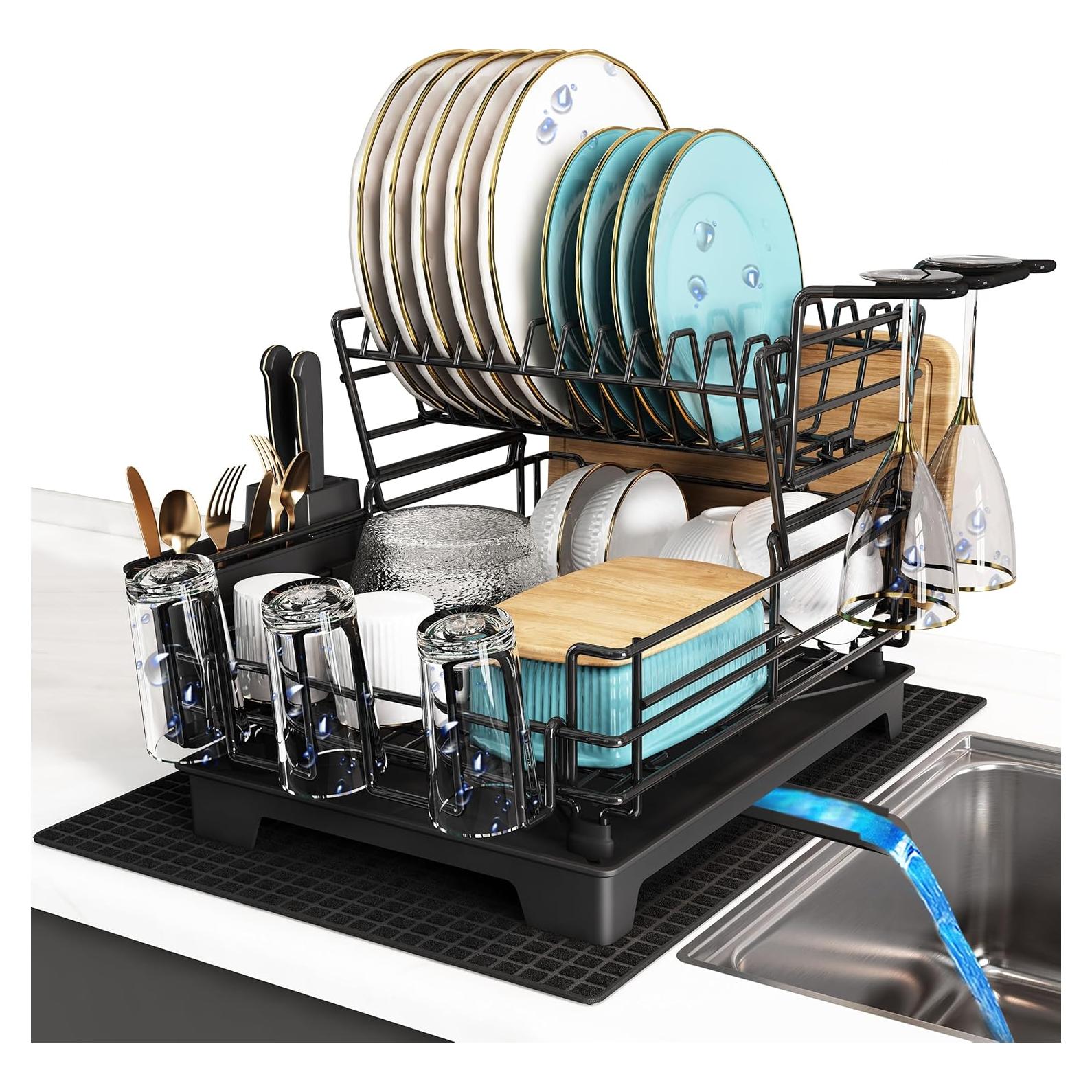 Escurridor de Platos BOOSINY de Acero Inoxidable Negro 2 Niveles