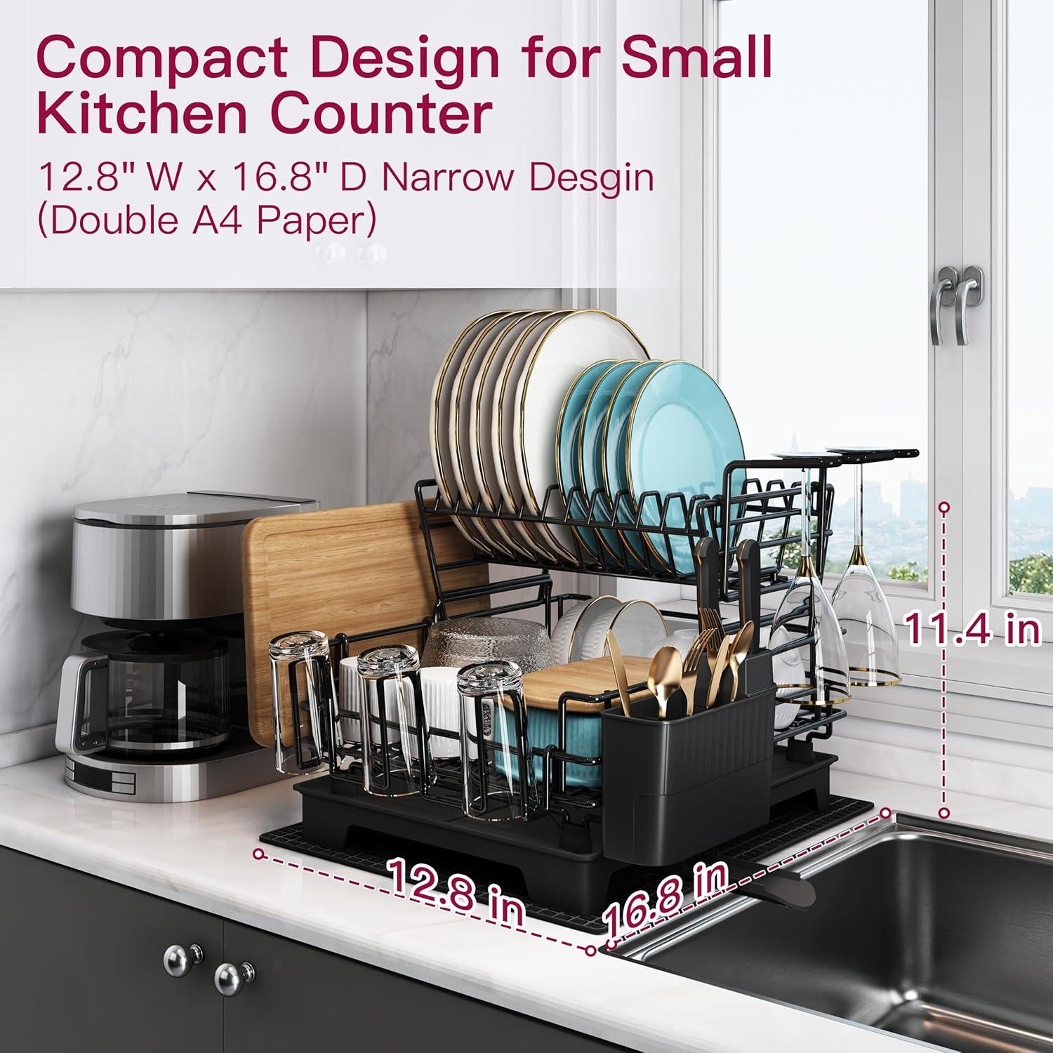 Escurridor de Platos BOOSINY de Acero Inoxidable Negro 2 Niveles