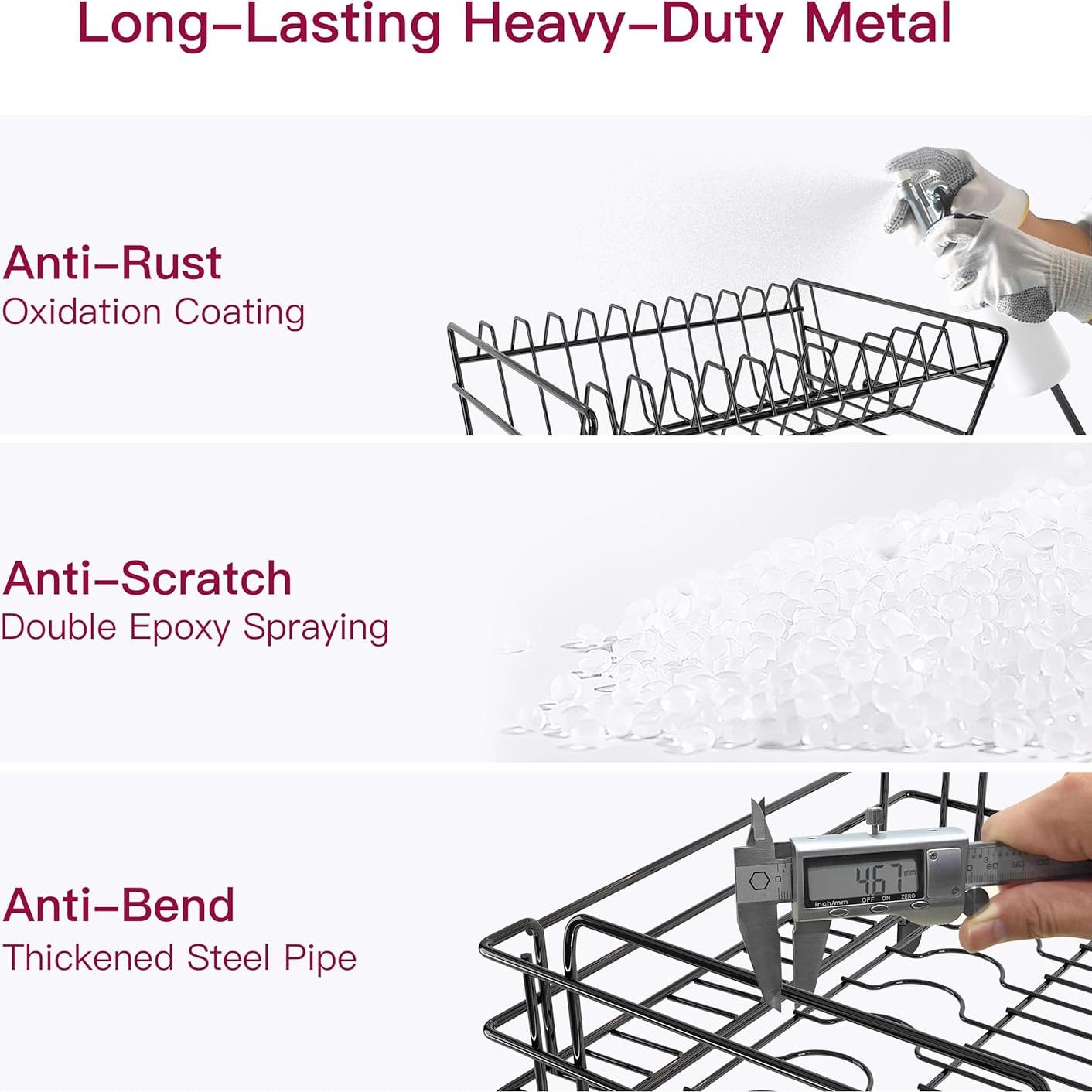 Escurridor de Platos BOOSINY de Acero Inoxidable Negro 2 Niveles