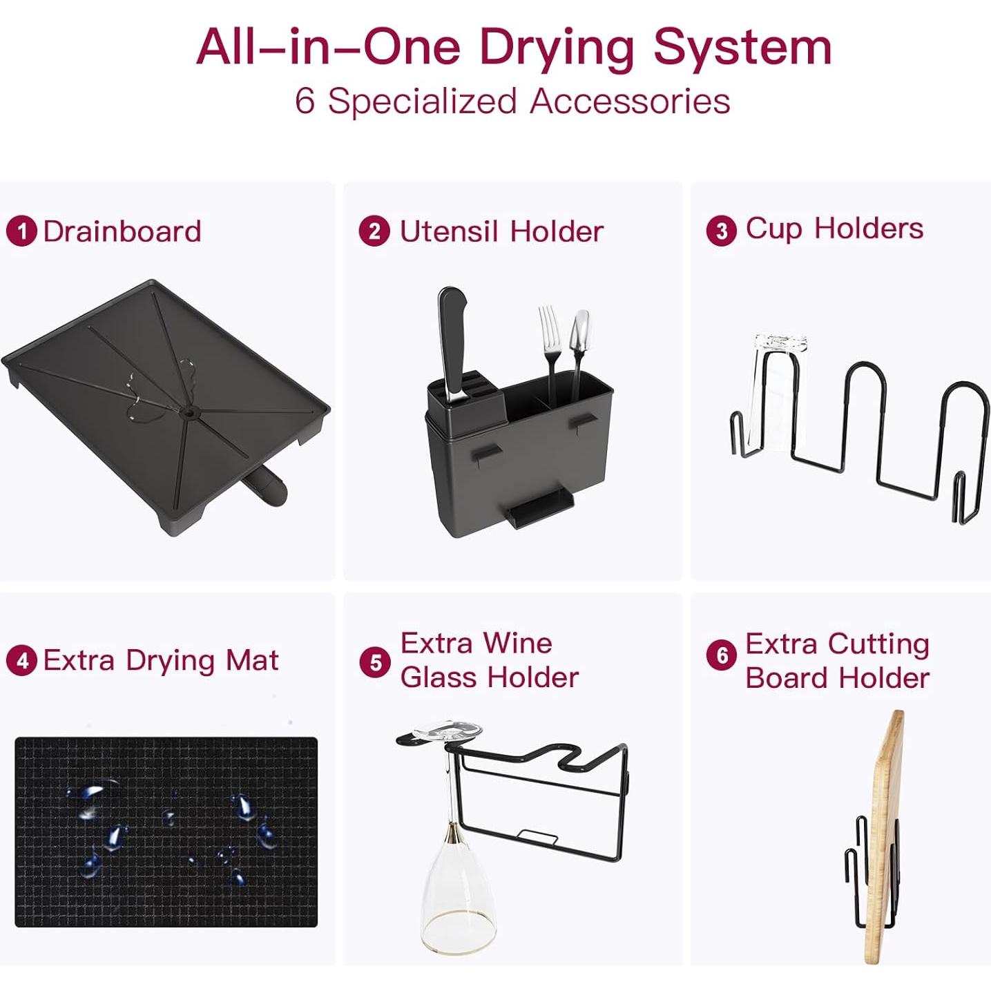 Escurridor de Platos BOOSINY de Acero Inoxidable Negro 2 Niveles