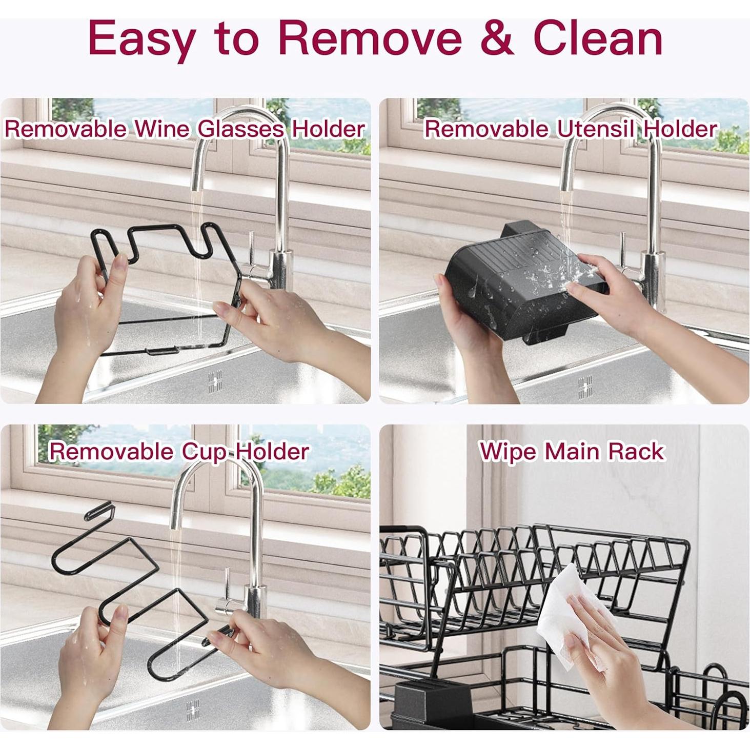 Escurridor de Platos BOOSINY de Acero Inoxidable Negro 2 Niveles