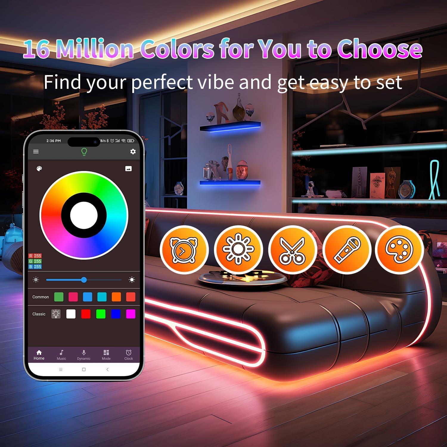 Luces LED RGB NBBUFF 45.72m con control remoto y APP