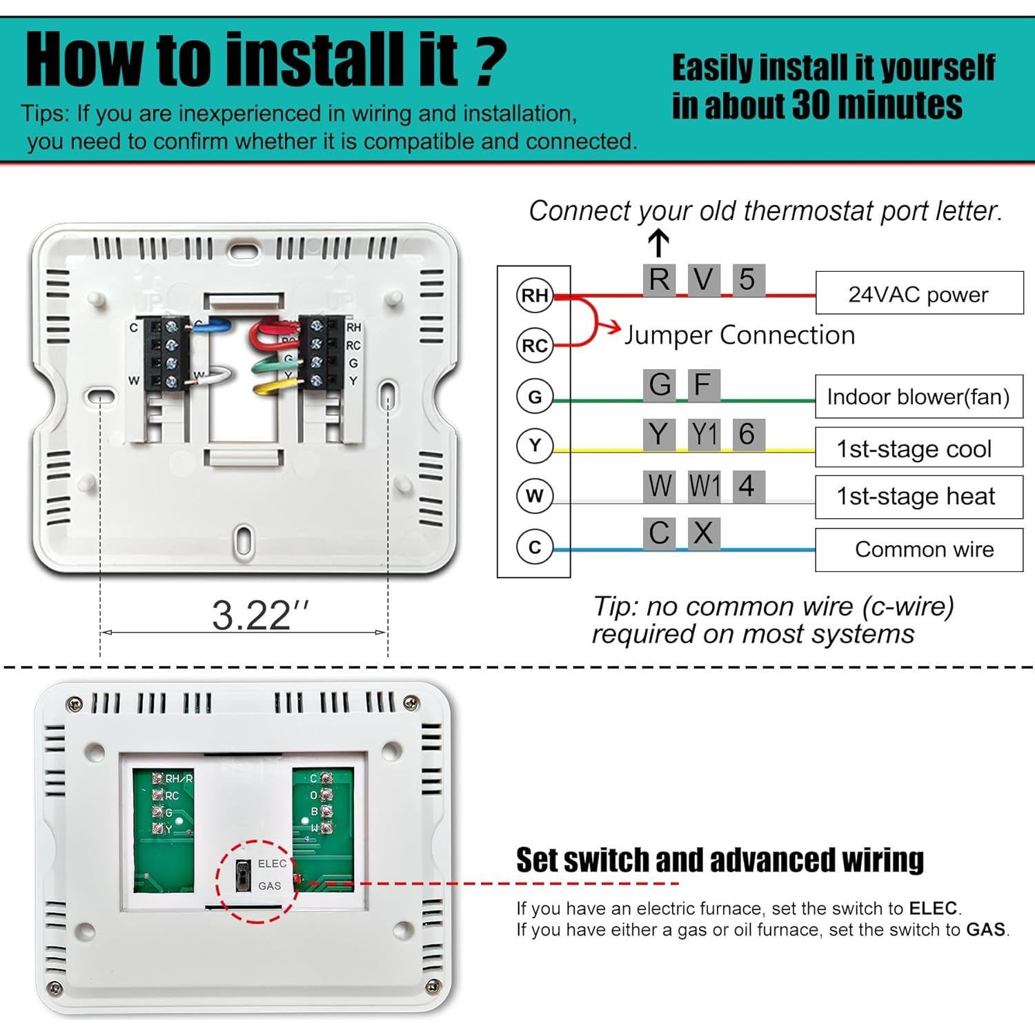 Termostato No Programable Suuwer S701 1 Calor 1 Frío Retroiluminado