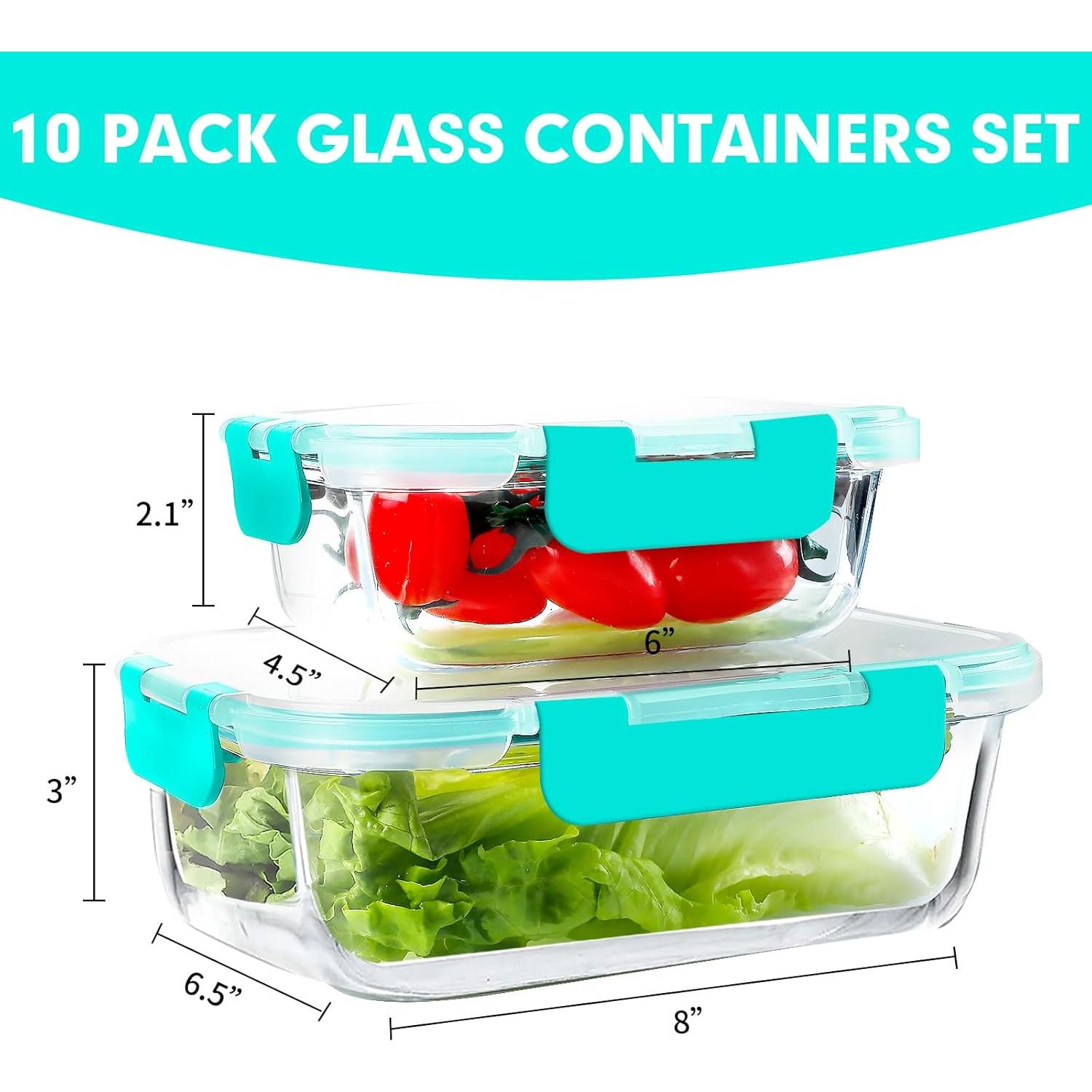 VERONES 10 Pack Contenedores de Vidrio Herméticos 1.01L y 0.35L