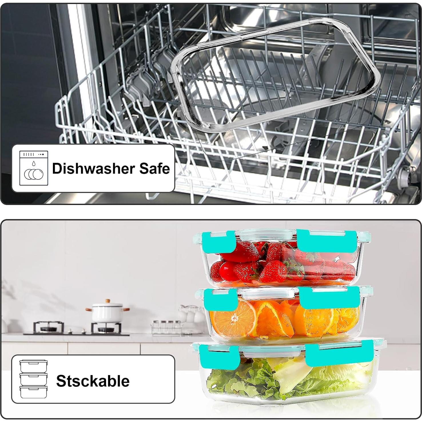 VERONES 10 Pack Contenedores de Vidrio Herméticos 1.01L y 0.35L