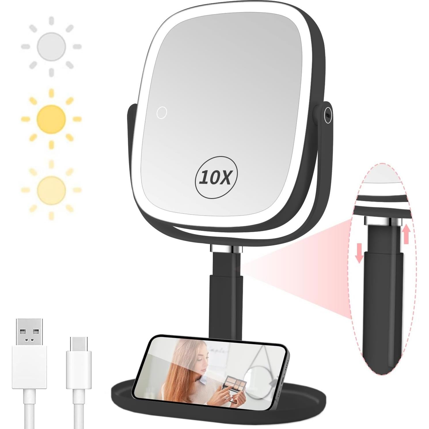 Espejo de Maquillaje Iluminado Vanmirr 21.6 cm 1x/10x Ajustable