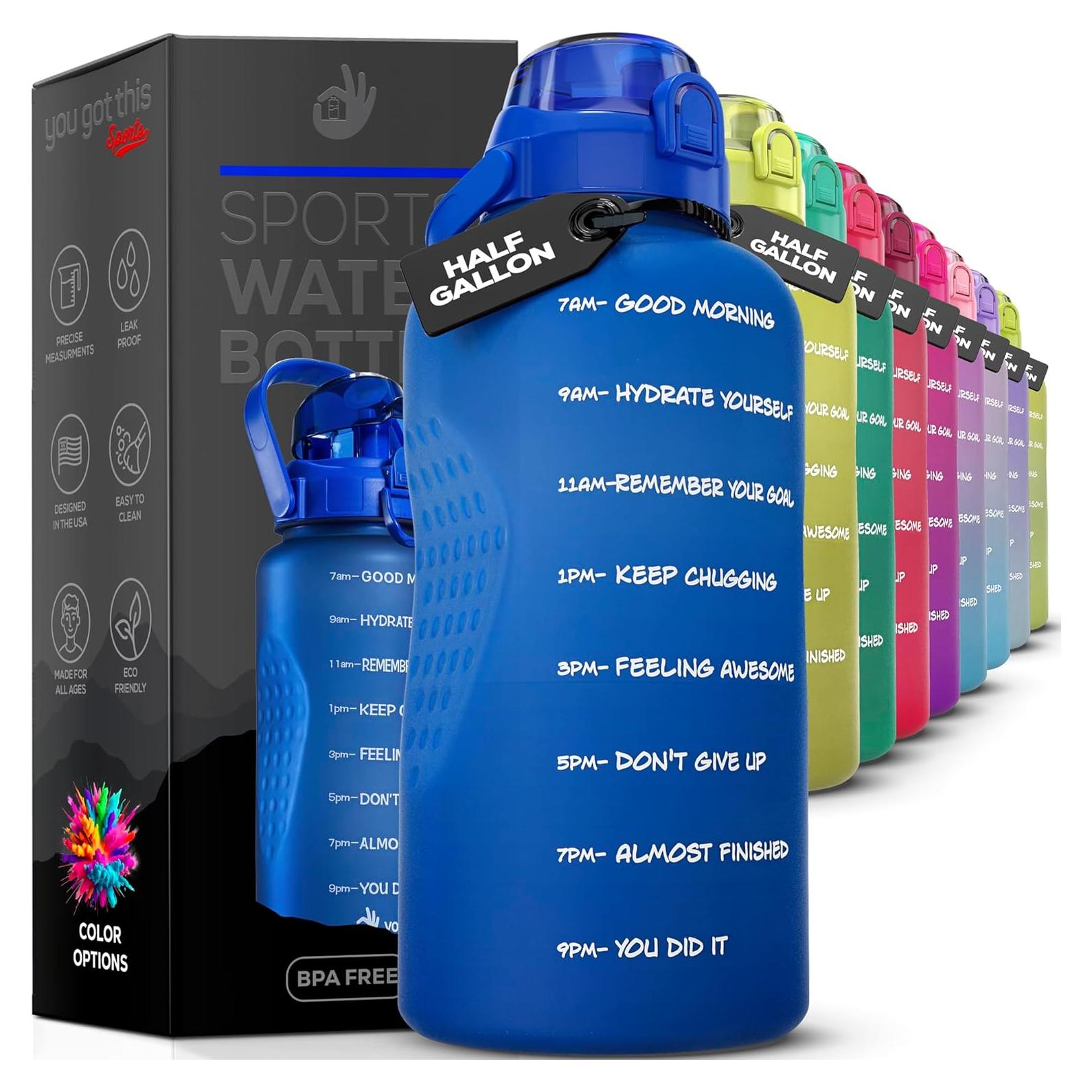 Botella de Agua Motivacional 2.2L con Pajilla y Tapa Abatible