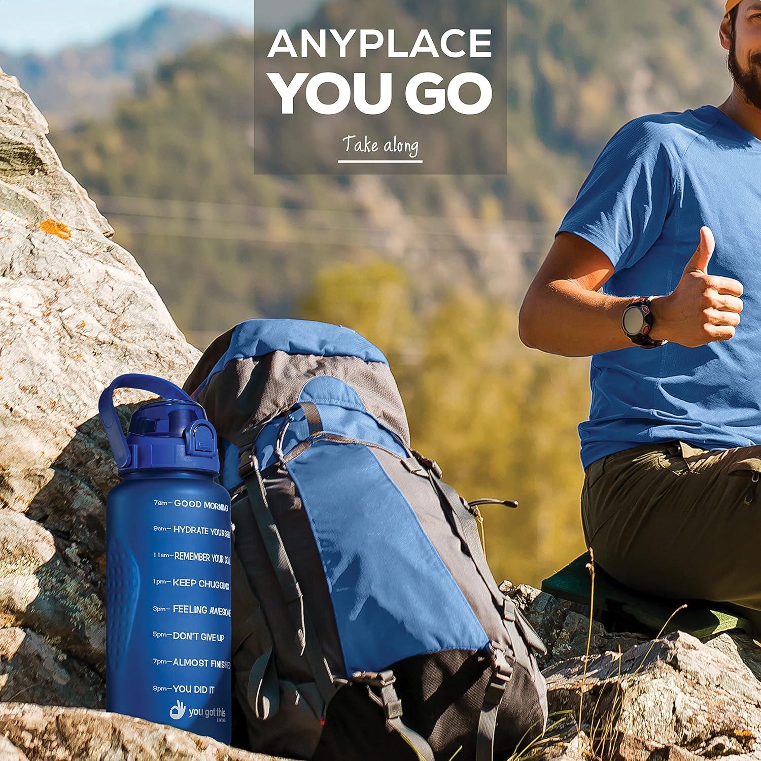 Botella de Agua Motivacional 2.2L con Pajilla y Tapa Abatible