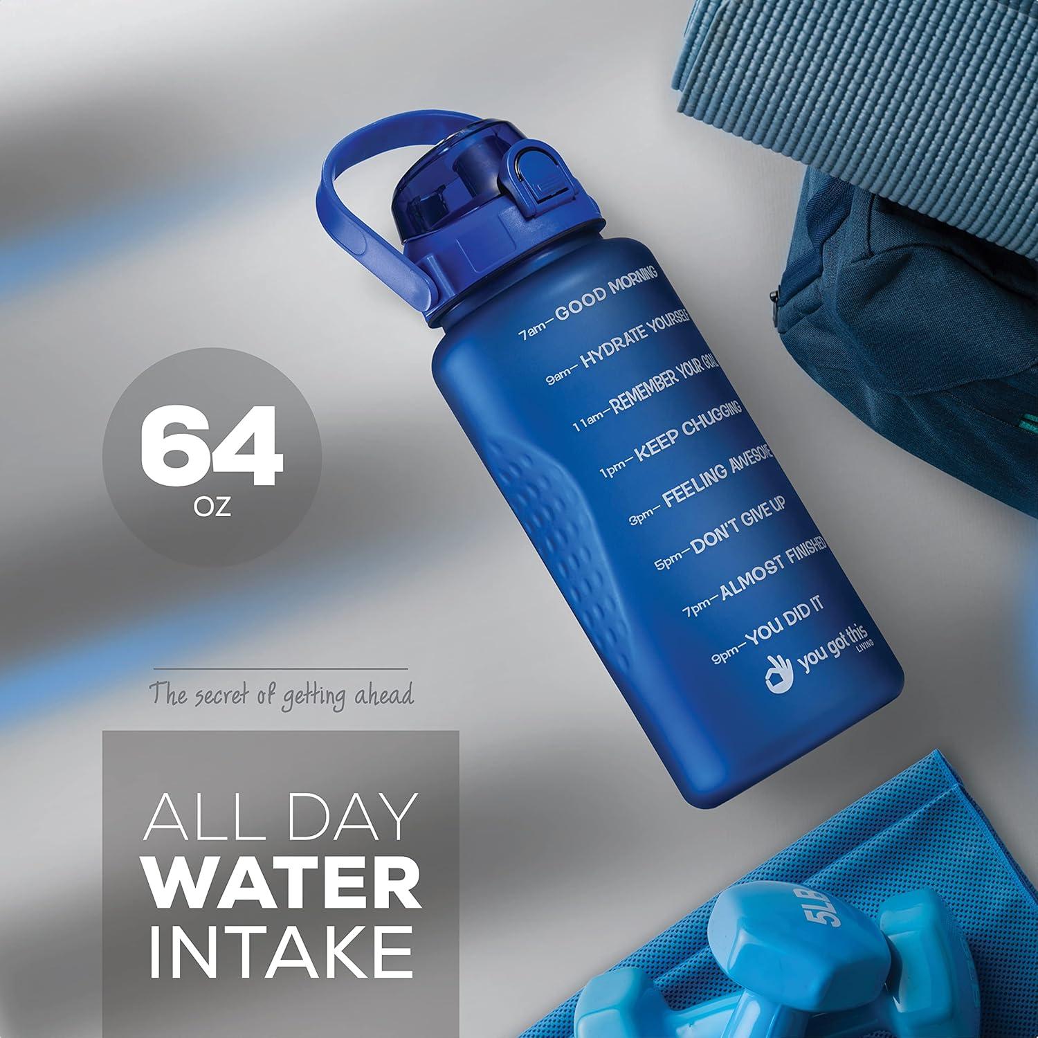 Botella de Agua Motivacional 2.2L con Pajilla y Tapa Abatible