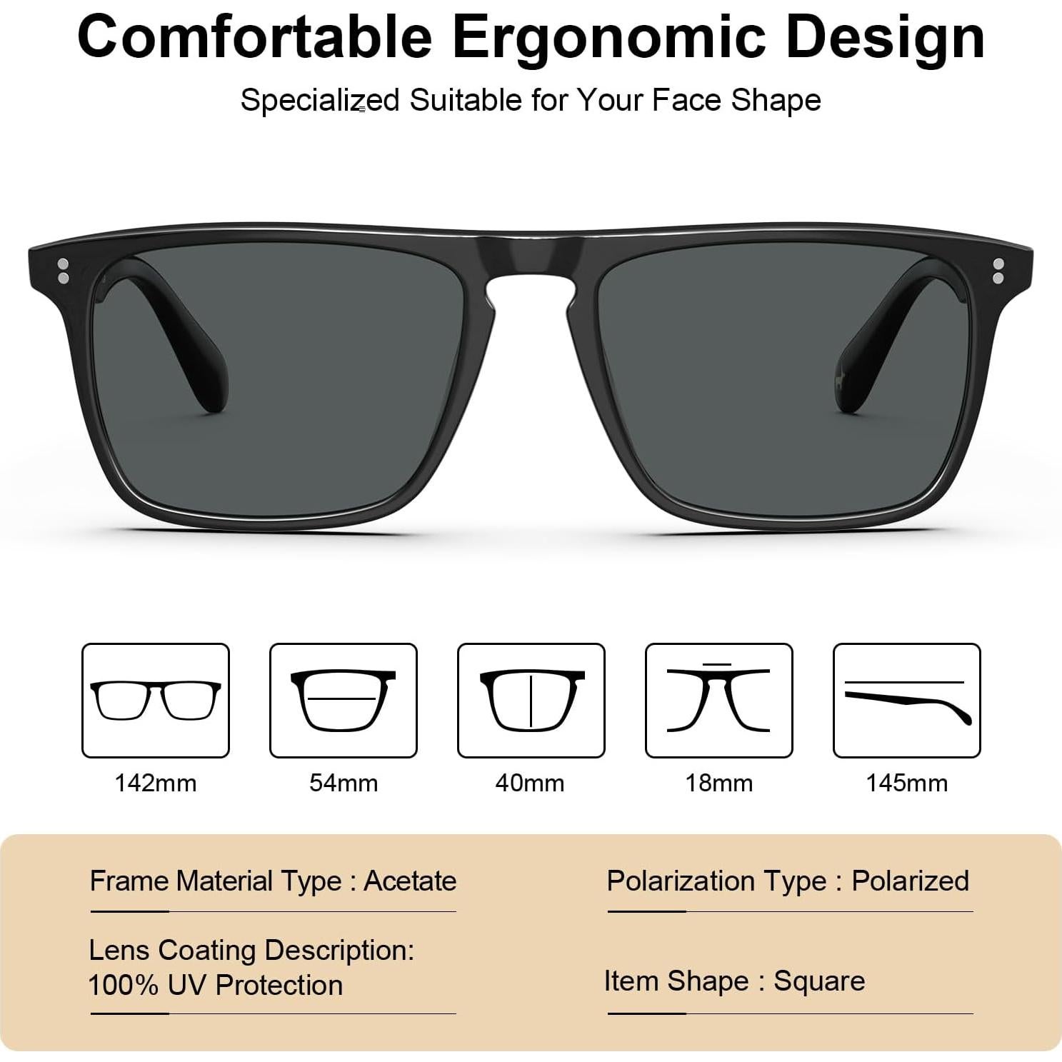 Gafas de sol polarizadas CARFIA para hombres UV400 marco acetato