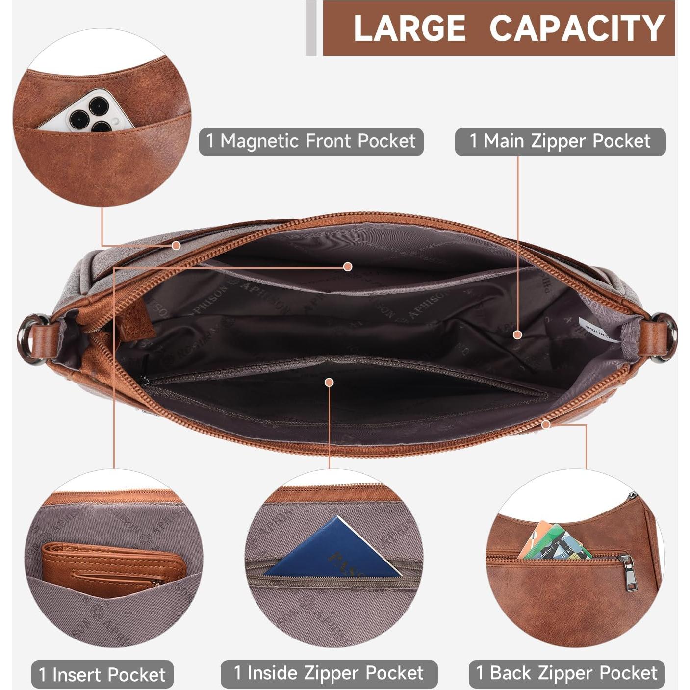 Bolso Cruzado de Cuero Vegano APHISON para Mujeres 30x9x21cm