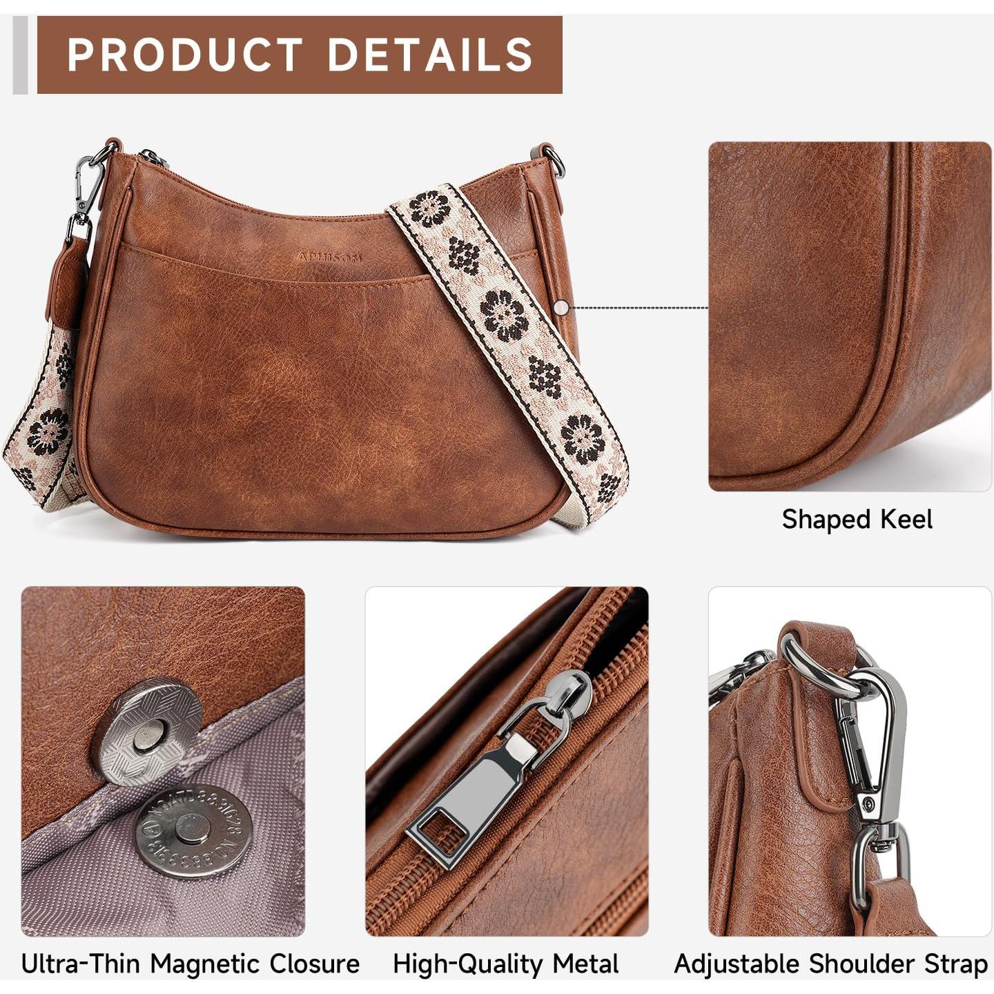 Bolso Cruzado de Cuero Vegano APHISON para Mujeres 30x9x21cm