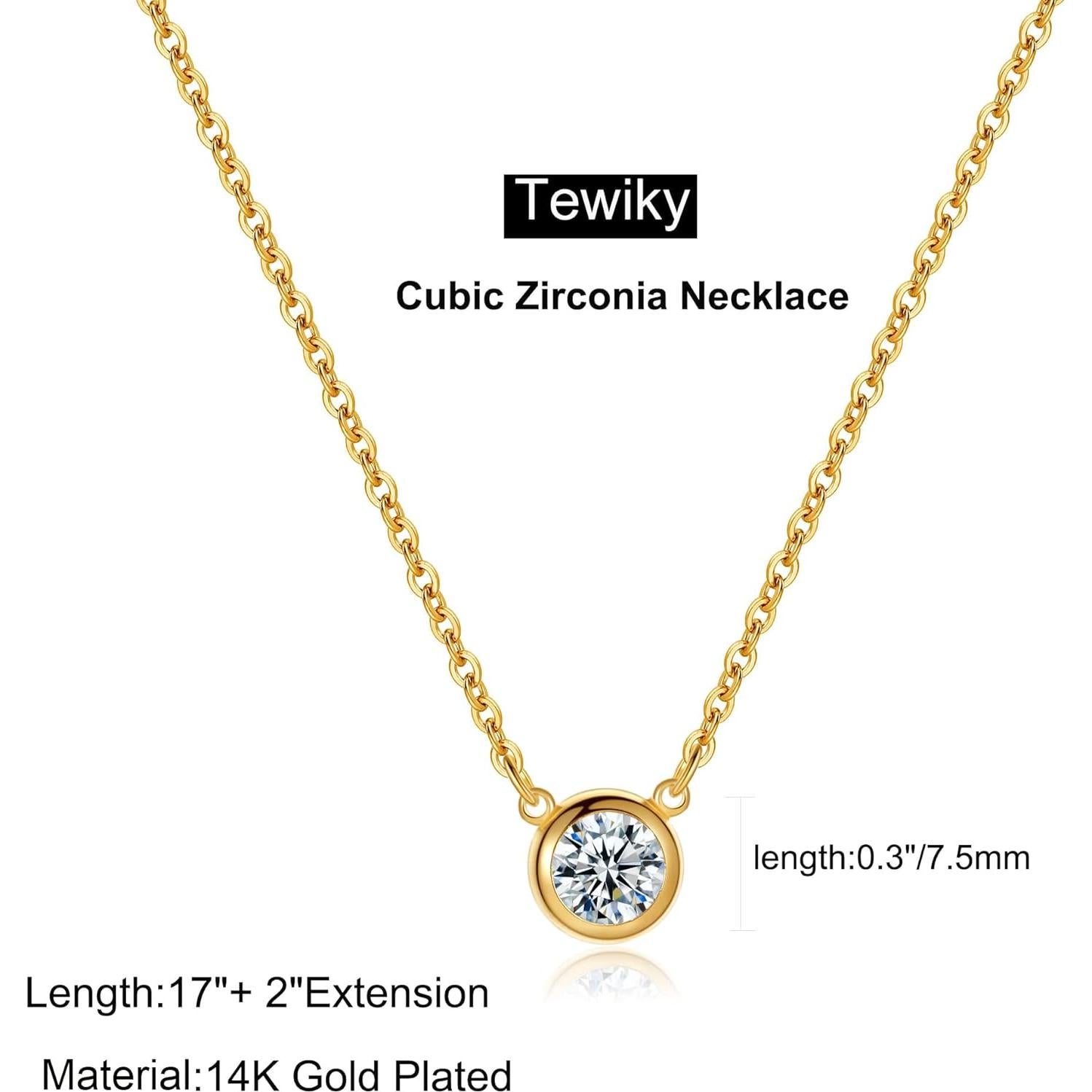 Collar Dainty Tewiky Oro 14k Platedo con Circonita Cubica 7.5mm