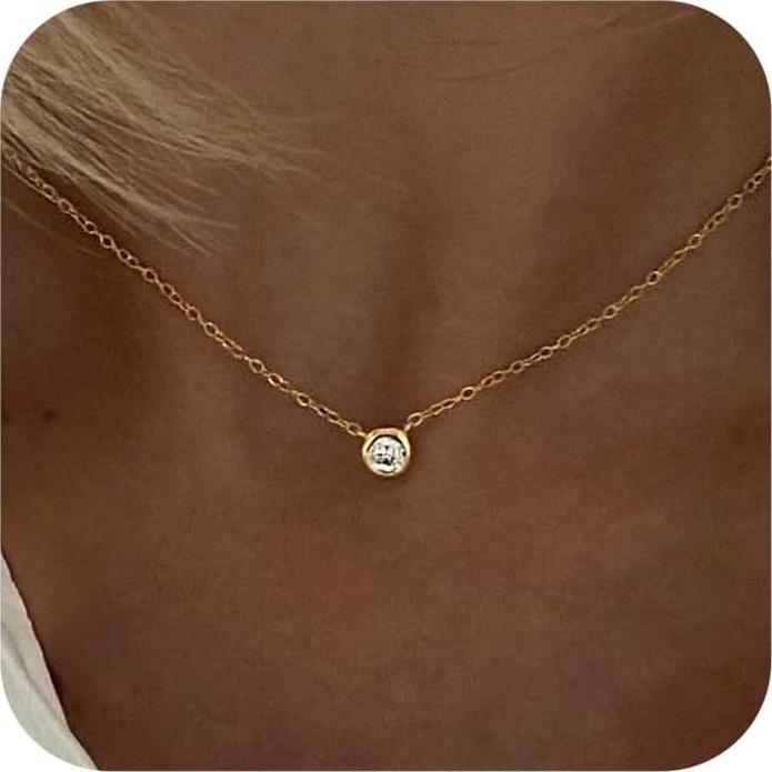 Collar Dainty Tewiky Oro 14k Platedo con Circonita Cubica 7.5mm