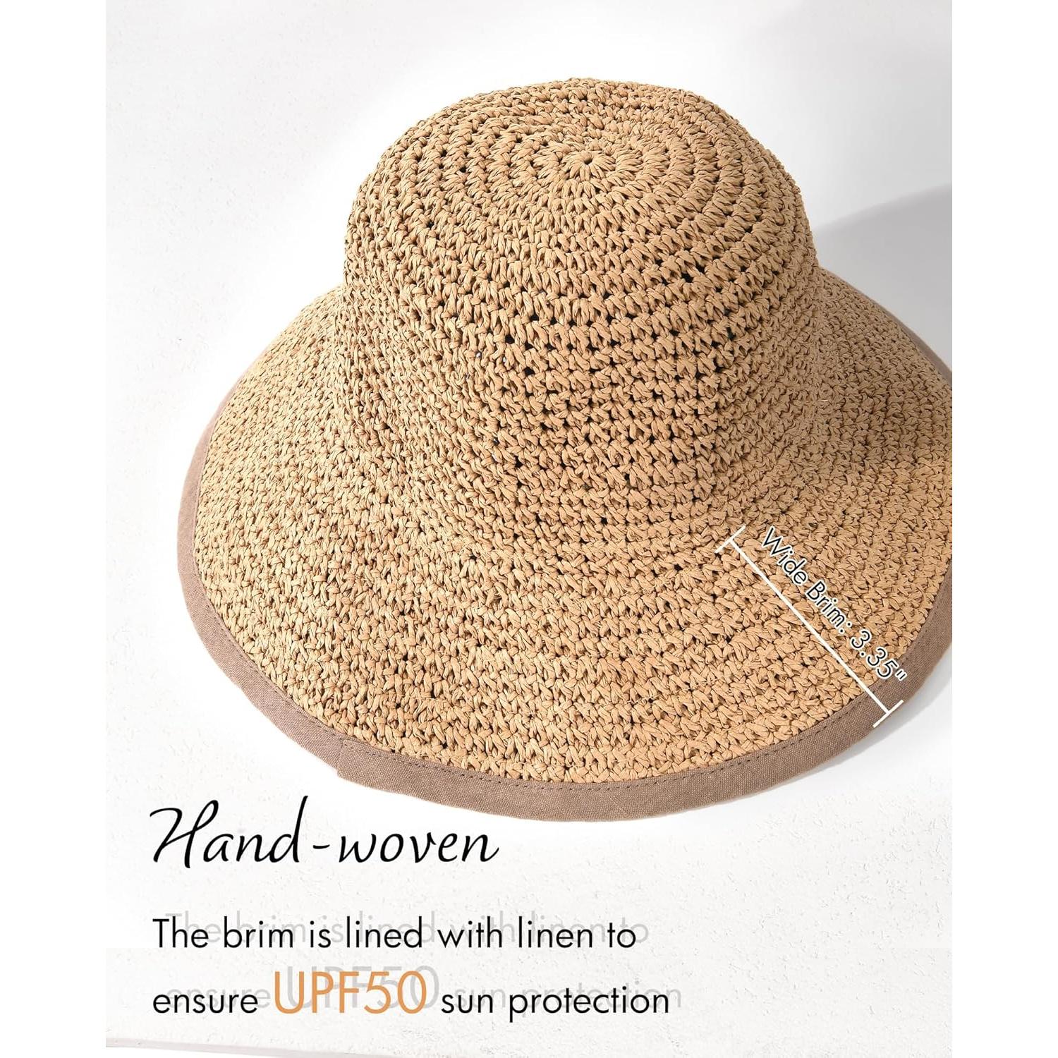 Sombrero de Playa de Paja FURTALK para Mujeres UPF 50 Caqui