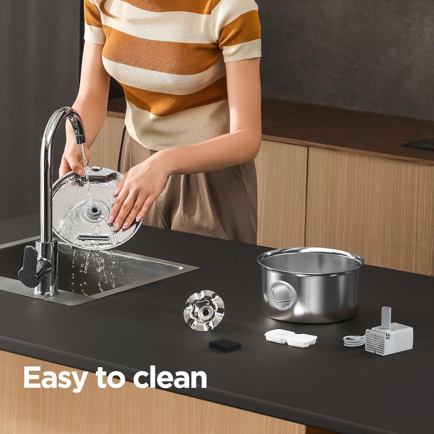 Fuente de Agua para Gatos IHOUONE 2.6L Acero Inoxidable Silenciosa