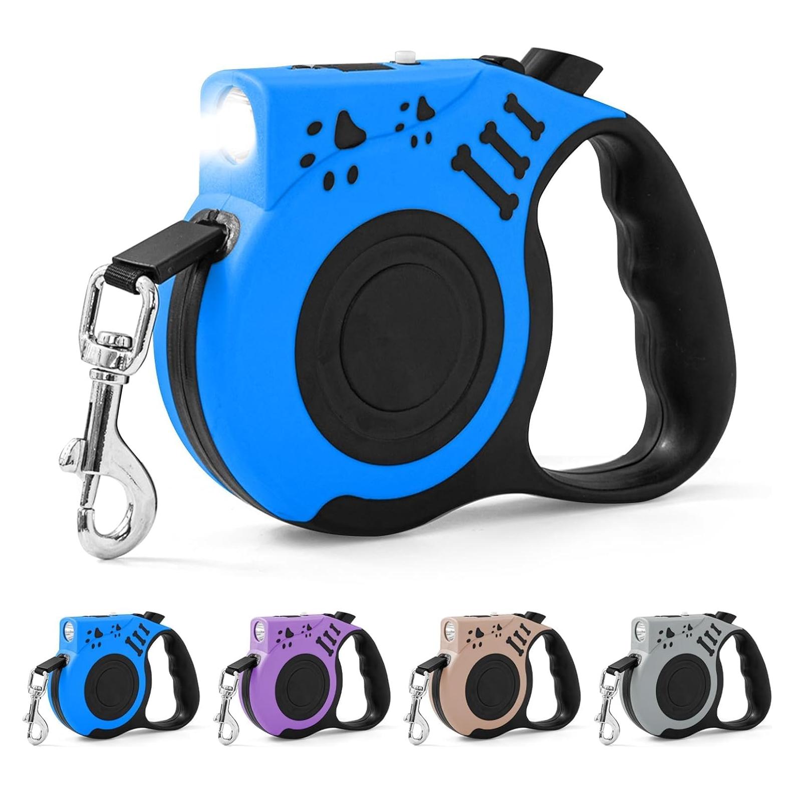 Correa de Perro Retráctil COSOWO 4.88m con Linterna USB Azul