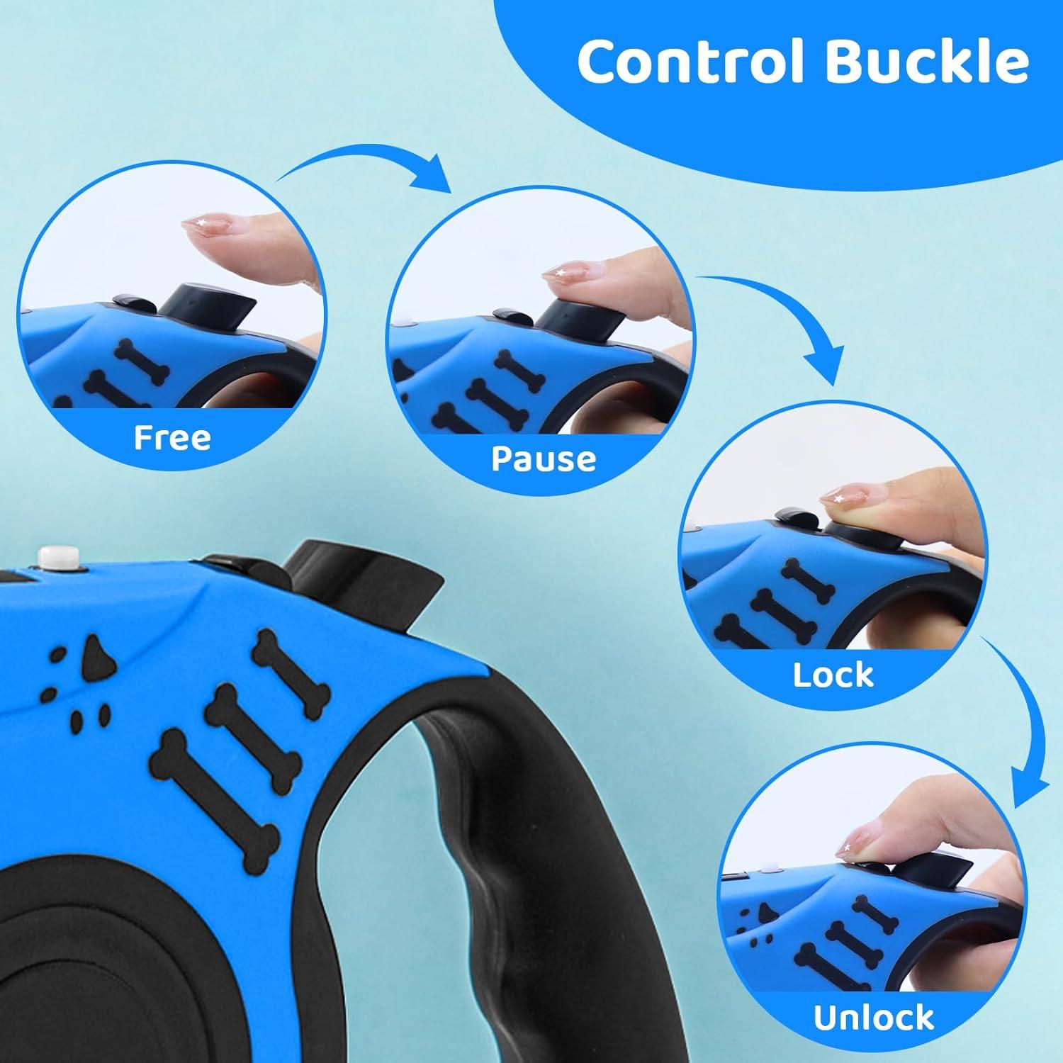 Correa de Perro Retráctil COSOWO 4.88m con Linterna USB Azul