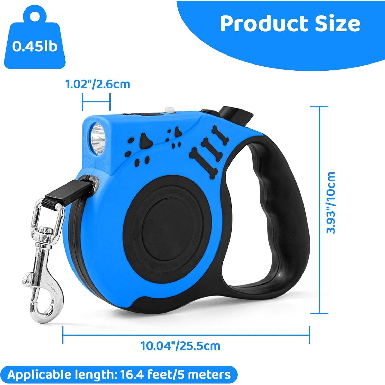 Correa de Perro Retráctil COSOWO 4.88m con Linterna USB Azul
