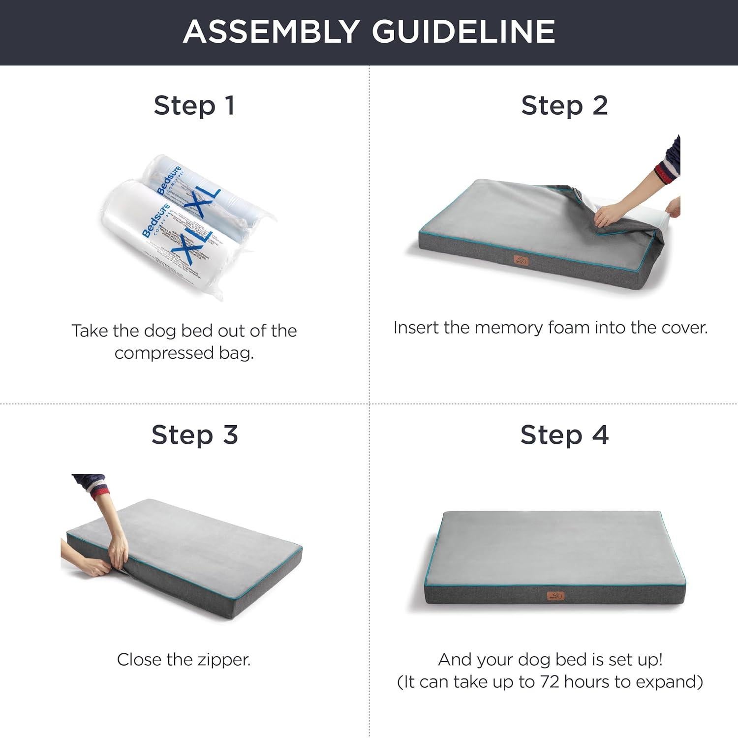 Cama Ortopédica para Perros Bedsure 61x41 cm Gris