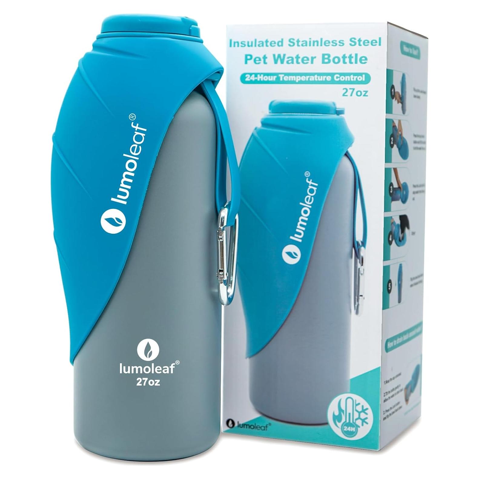 Botella de Agua Aislada LumoLeaf 800 ml Acero Inoxidable - Cuenco para Mascotas