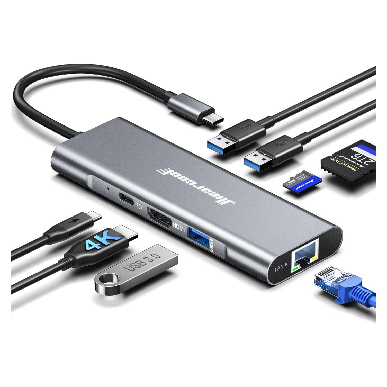 Hiearcool Hub USB C 8 en 1 HDMI 4K Ethernet para MacBook